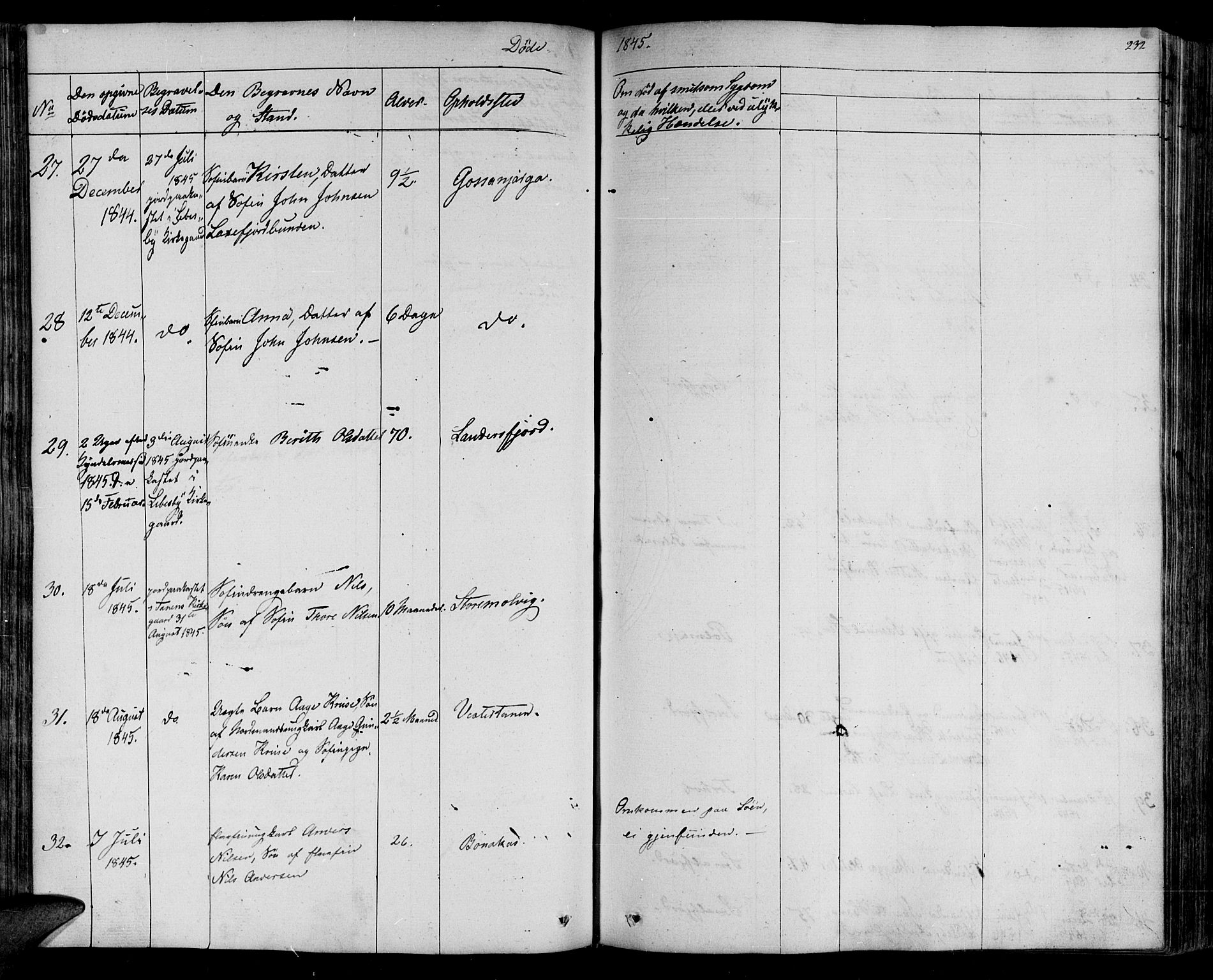 Lebesby sokneprestkontor, AV/SATØ-S-1353/H/Ha/L0003kirke: Parish register (official) no. 3, 1833-1852, p. 232