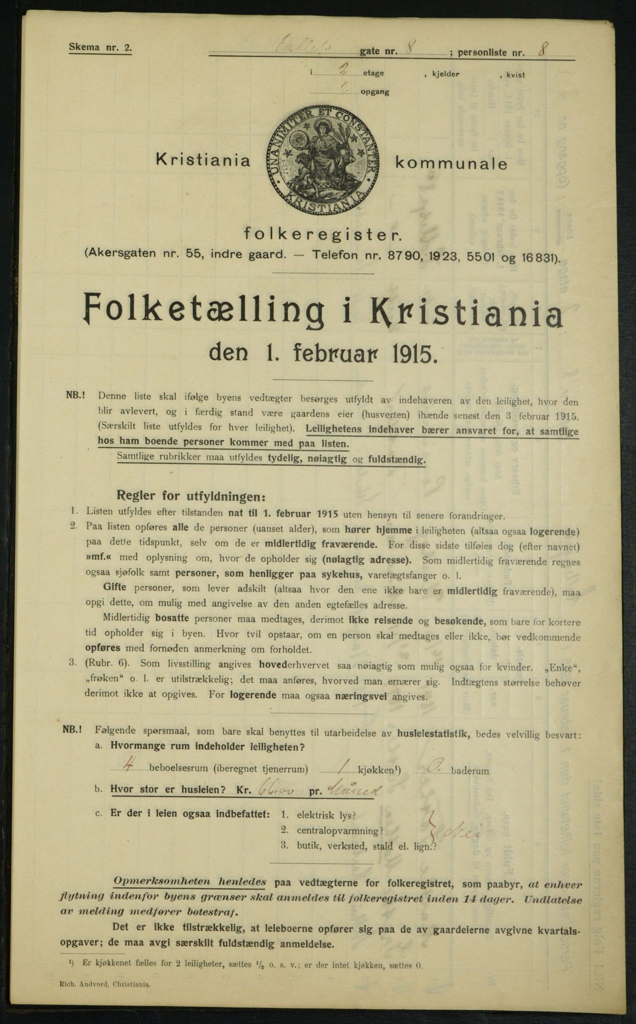 OBA, Municipal Census 1915 for Kristiania, 1915, p. 13069