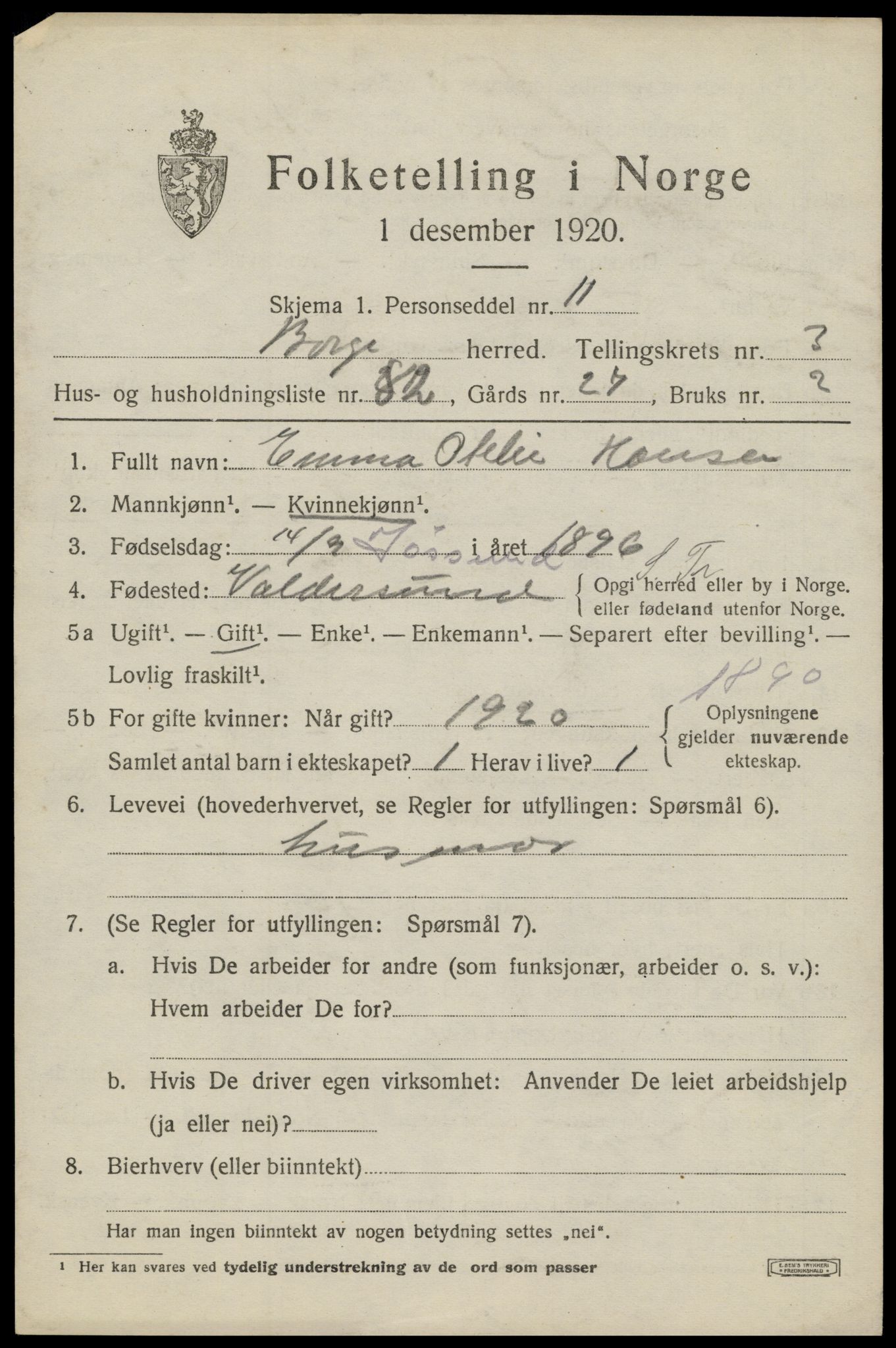 SAT, 1920 census for Borge, 1920, p. 4283