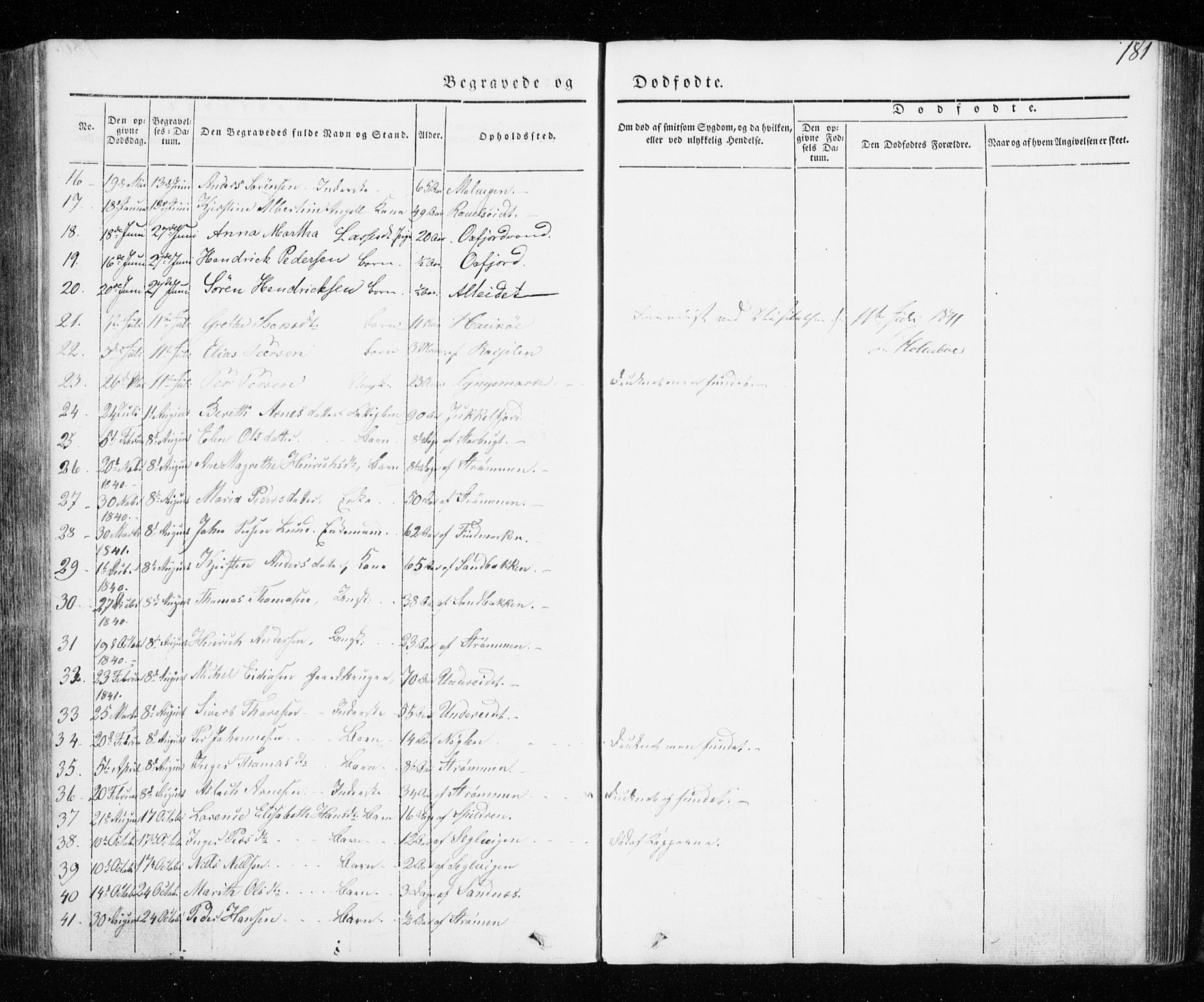 Skjervøy sokneprestkontor, AV/SATØ-S-1300/H/Ha/Haa/L0005kirke: Parish register (official) no. 5, 1838-1847, p. 181