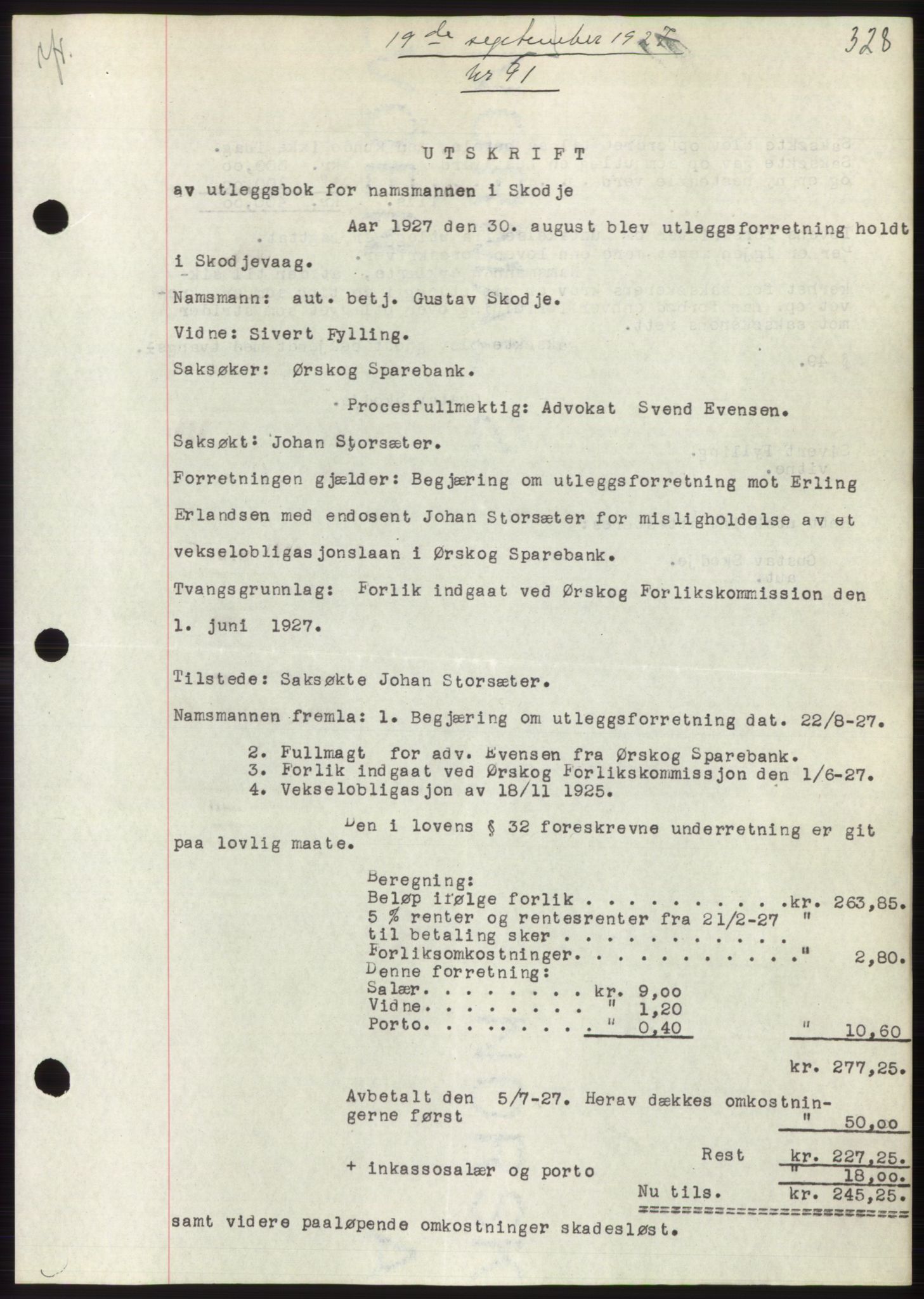 Nordre Sunnmøre sorenskriveri, AV/SAT-A-0006/1/2/2C/2Ca/L0037: Mortgage book no. 40, 1927-1927, Deed date: 19.09.1927