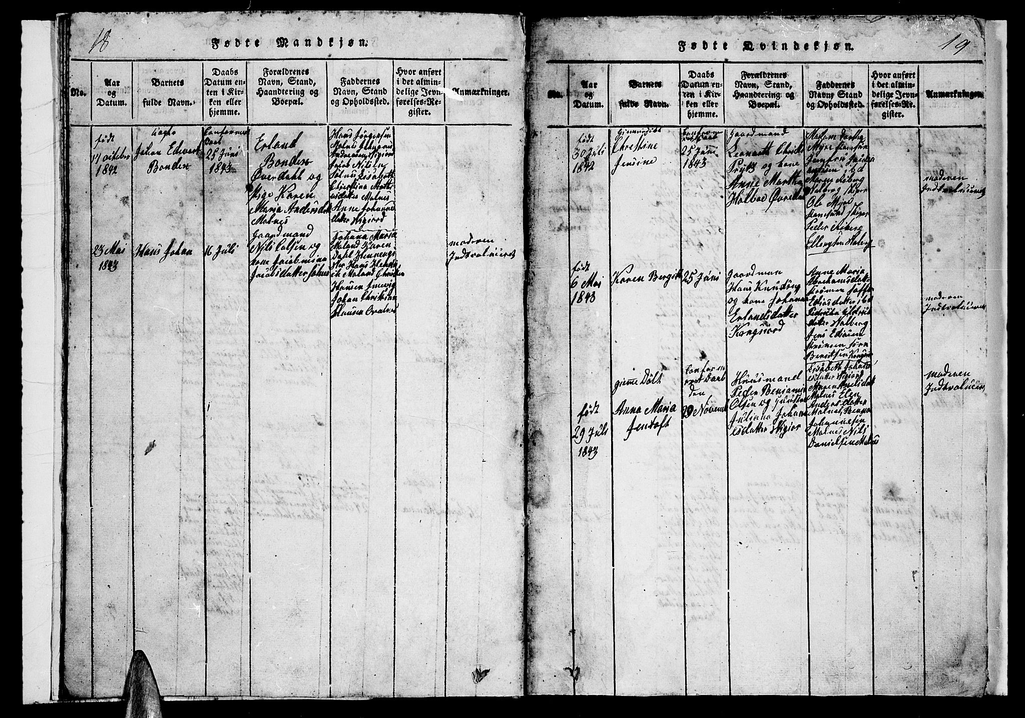 Ministerialprotokoller, klokkerbøker og fødselsregistre - Nordland, AV/SAT-A-1459/884/L1195: Parish register (copy) no. 884C01, 1837-1867, p. 18-19