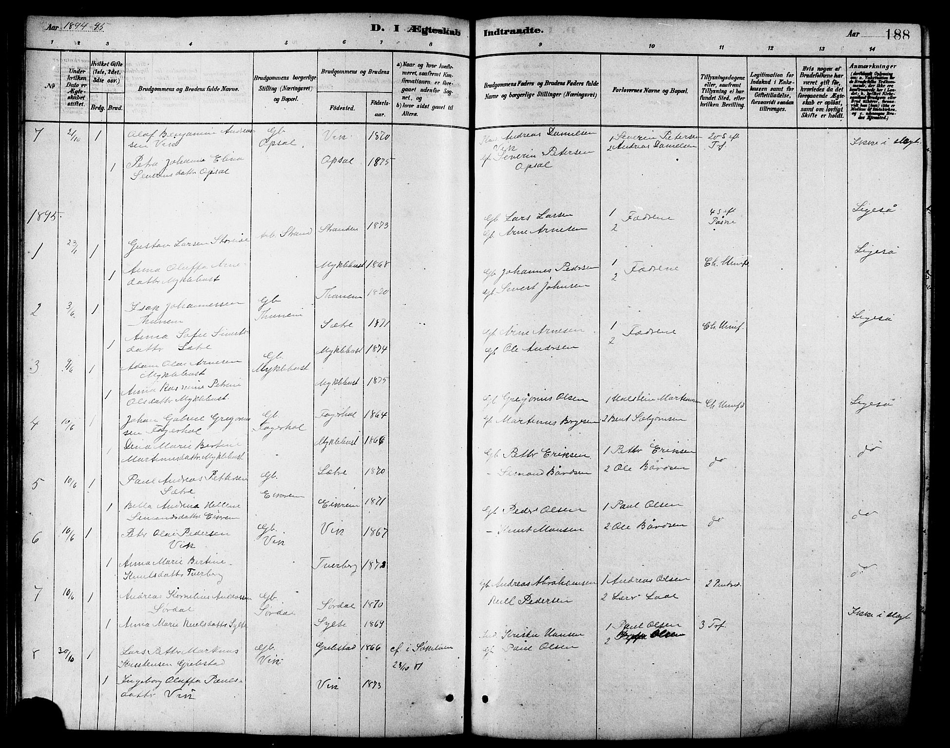 Ministerialprotokoller, klokkerbøker og fødselsregistre - Møre og Romsdal, AV/SAT-A-1454/502/L0027: Parish register (copy) no. 502C01, 1878-1908, p. 188