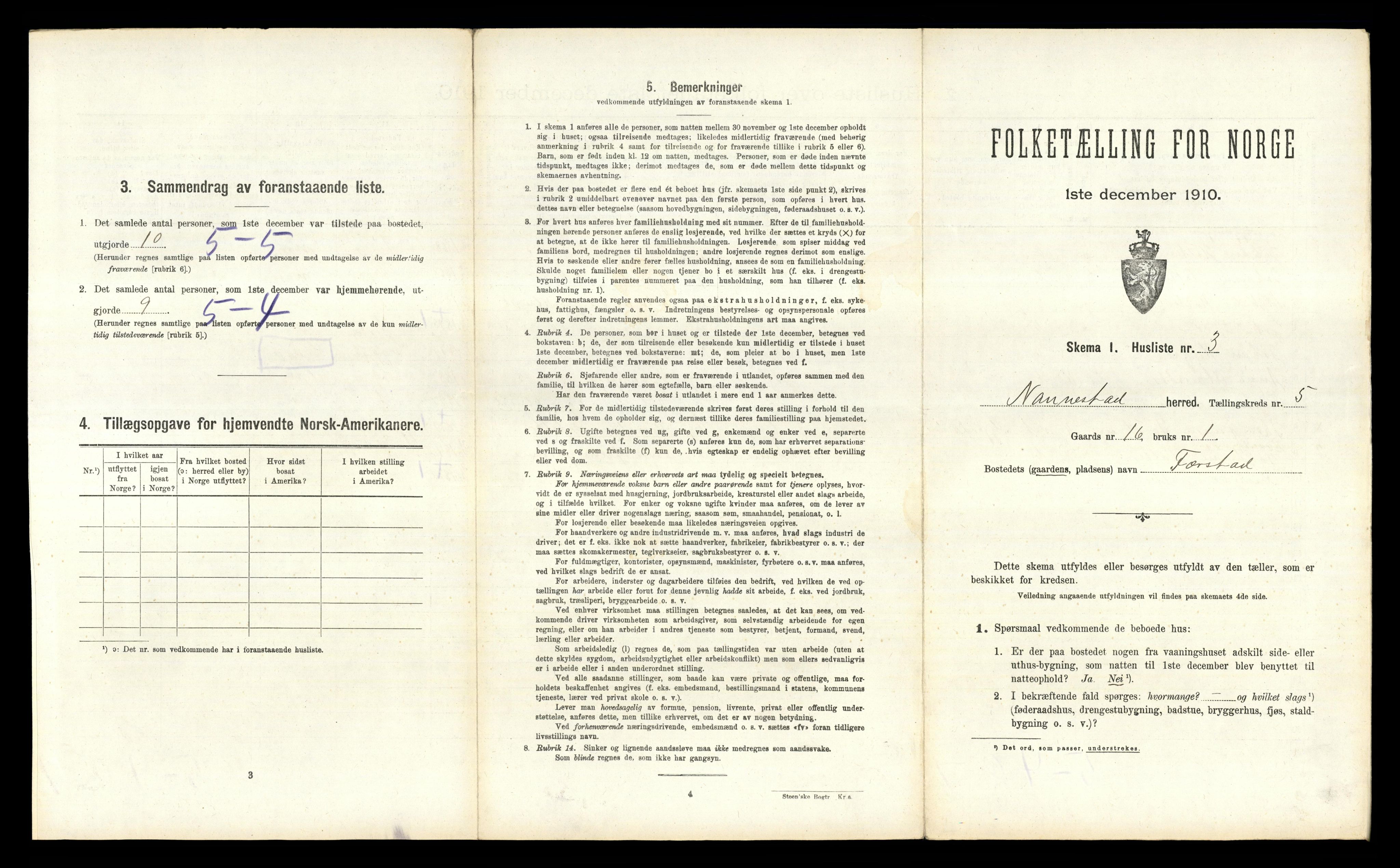 RA, 1910 census for Nannestad, 1910, p. 521