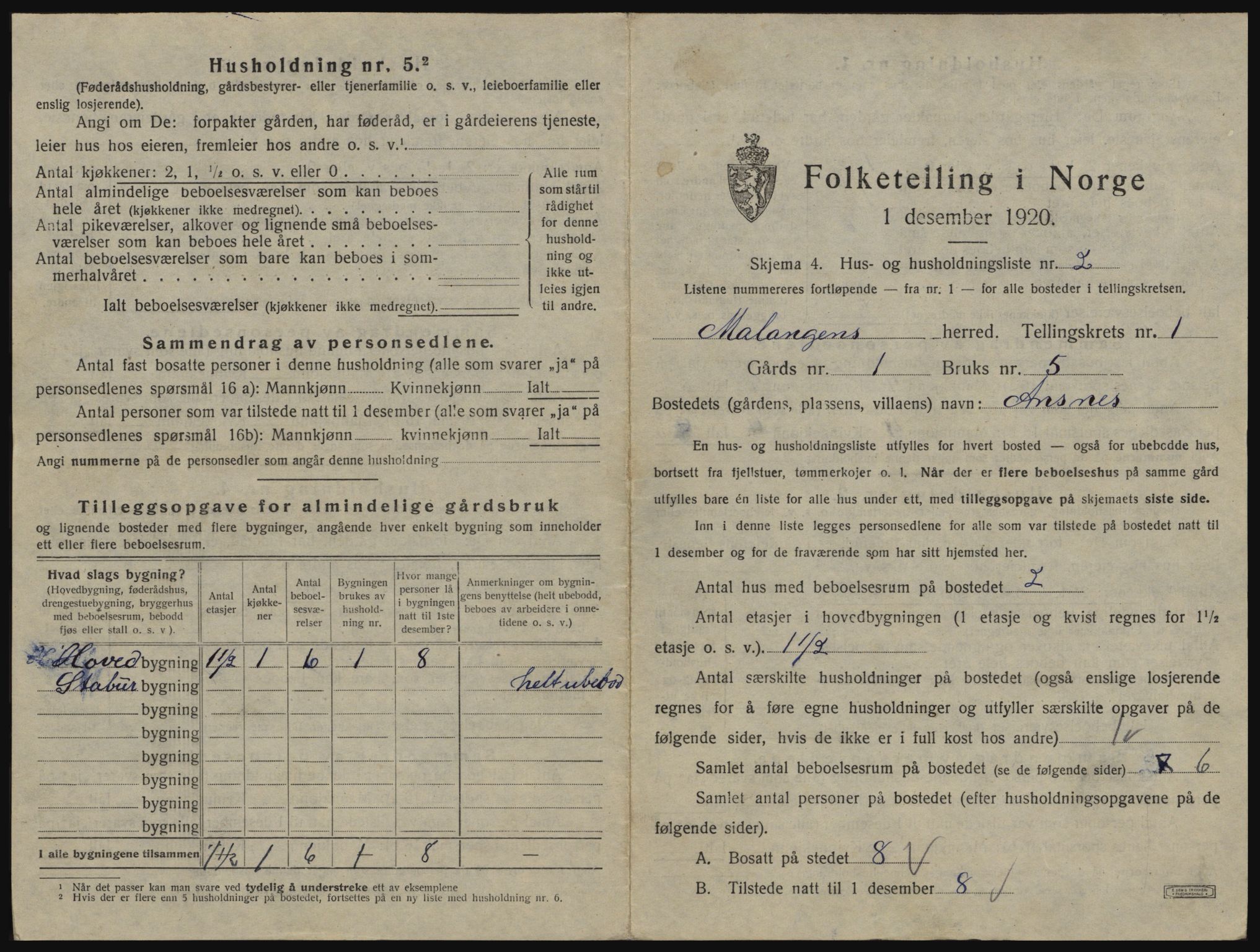 SATØ, 1920 census for Malangen, 1920, p. 48