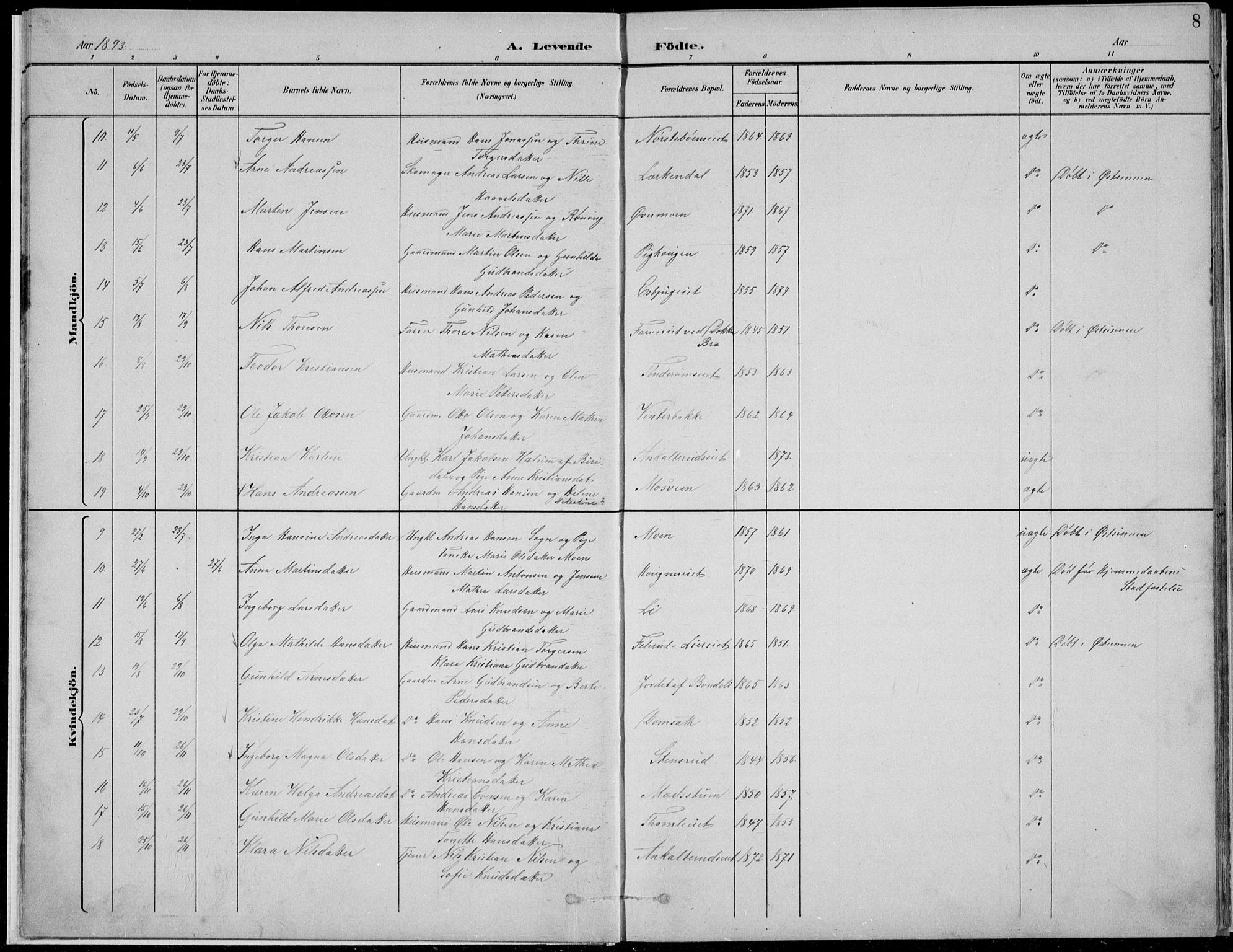 Nordre Land prestekontor, AV/SAH-PREST-124/H/Ha/Hab/L0013: Parish register (copy) no. 13, 1891-1904, p. 8