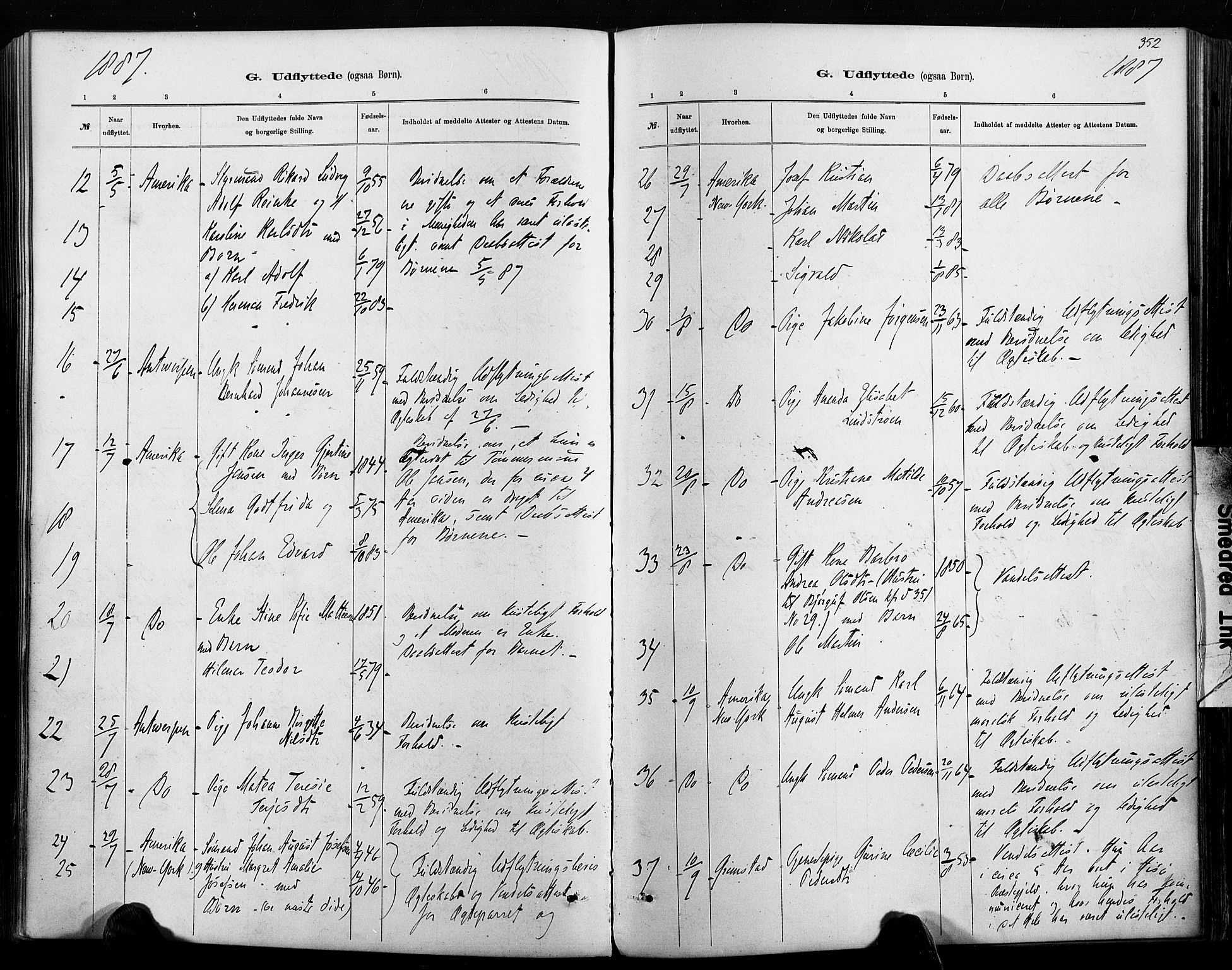Hisøy sokneprestkontor, SAK/1111-0020/F/Fa/L0003: Parish register (official) no. A 3, 1881-1894, p. 352