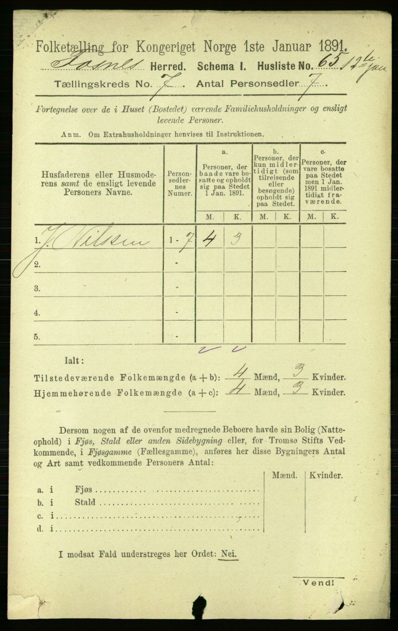 RA, 1891 census for 1748 Fosnes, 1891, p. 3100