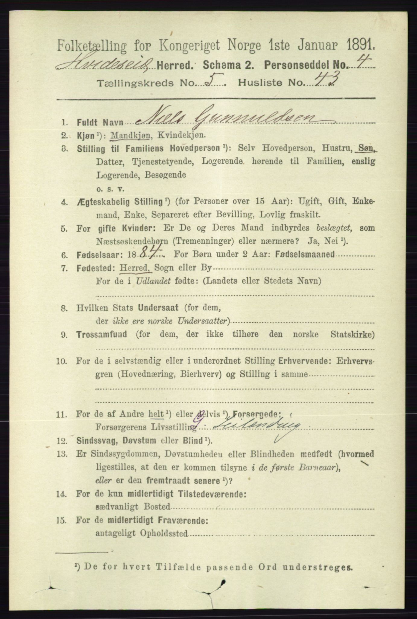 RA, 1891 census for 0829 Kviteseid, 1891, p. 1132