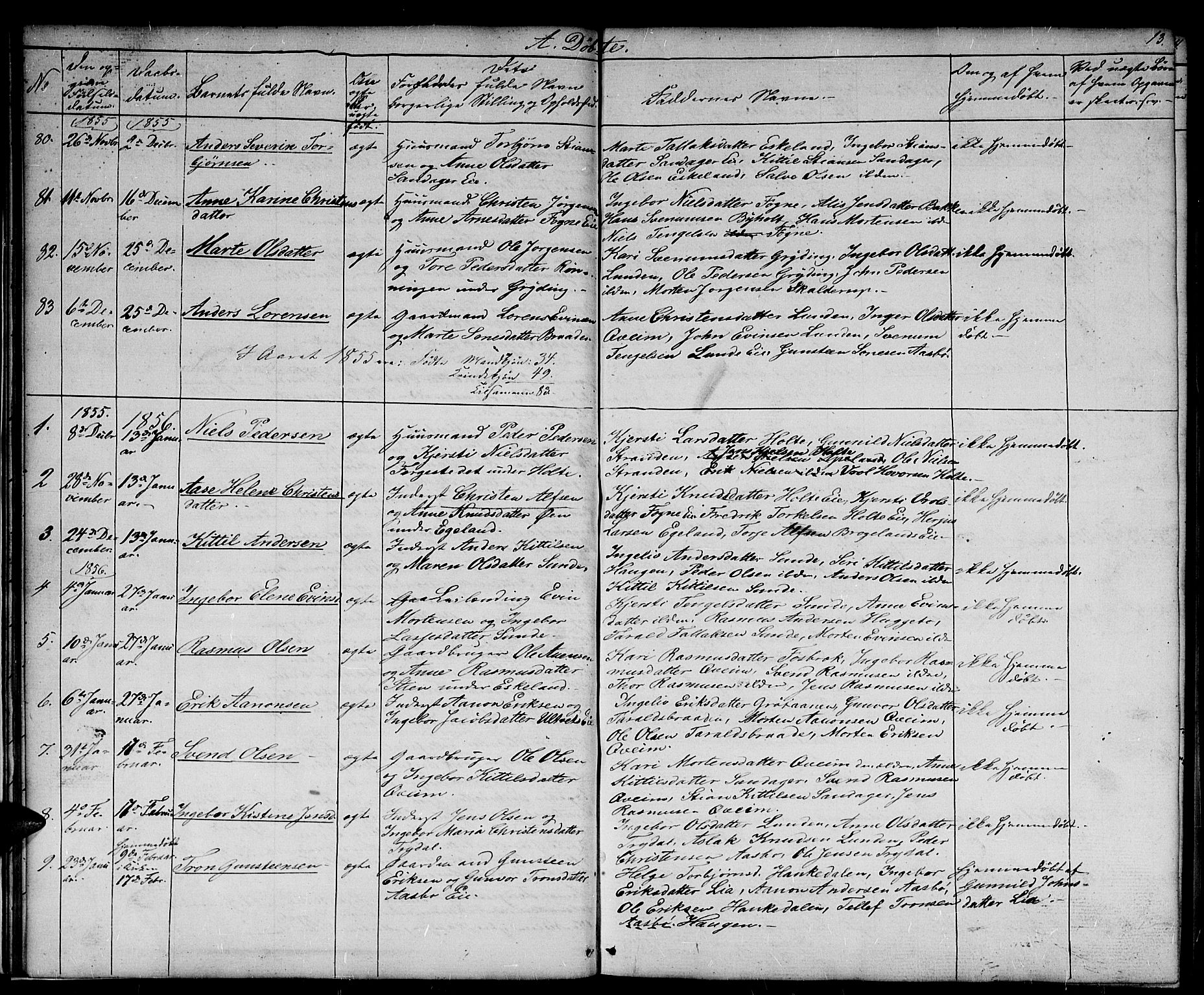 Gjerstad sokneprestkontor, SAK/1111-0014/F/Fb/Fba/L0005: Parish register (copy) no. B 5, 1853-1867, p. 13