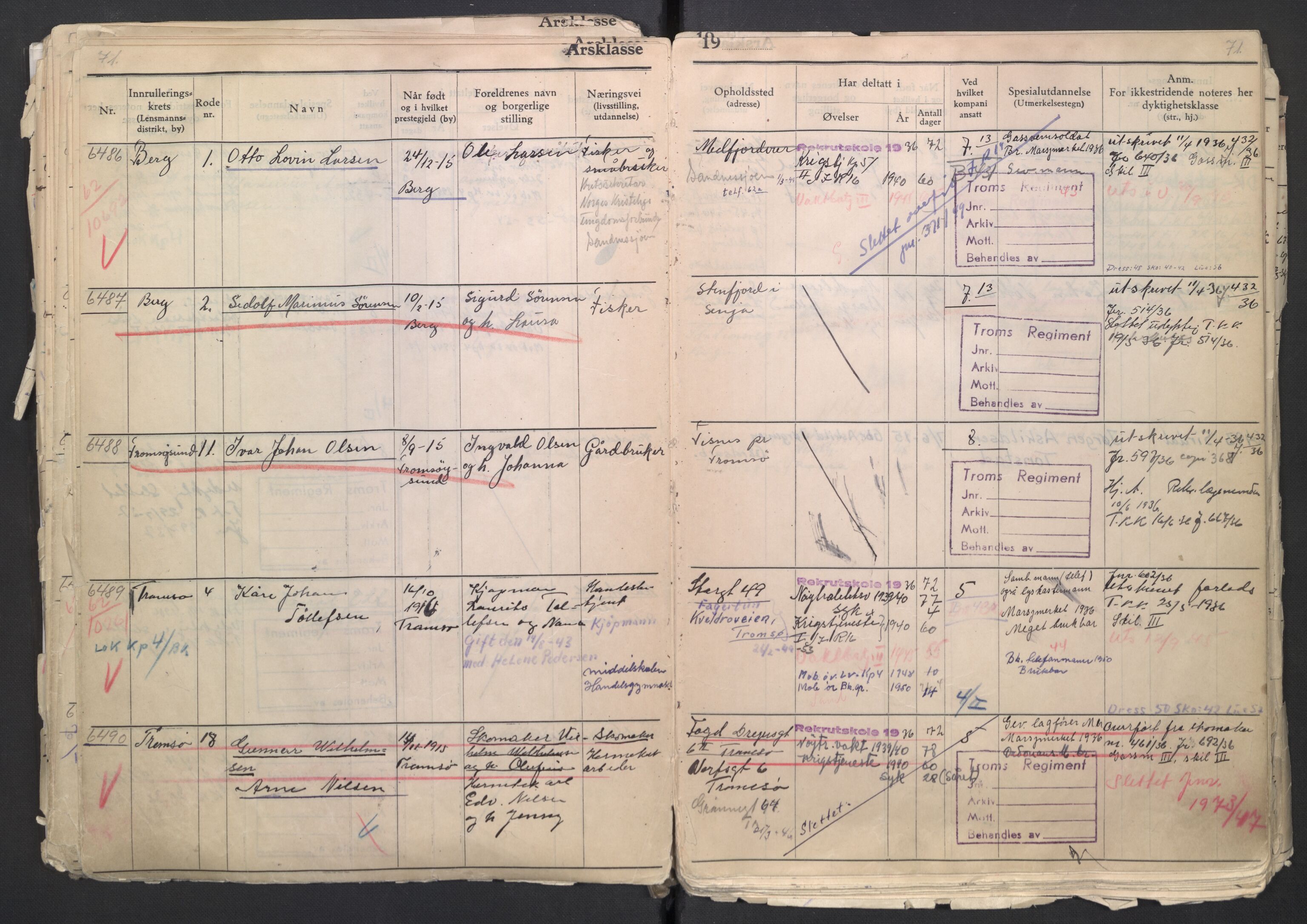 Forsvaret, Troms infanteriregiment nr. 16, AV/RA-RAFA-3146/P/Pa/L0007/0001: Ruller / Rulle for regimentets menige mannskaper, årsklasse 1936, 1936, p. 71