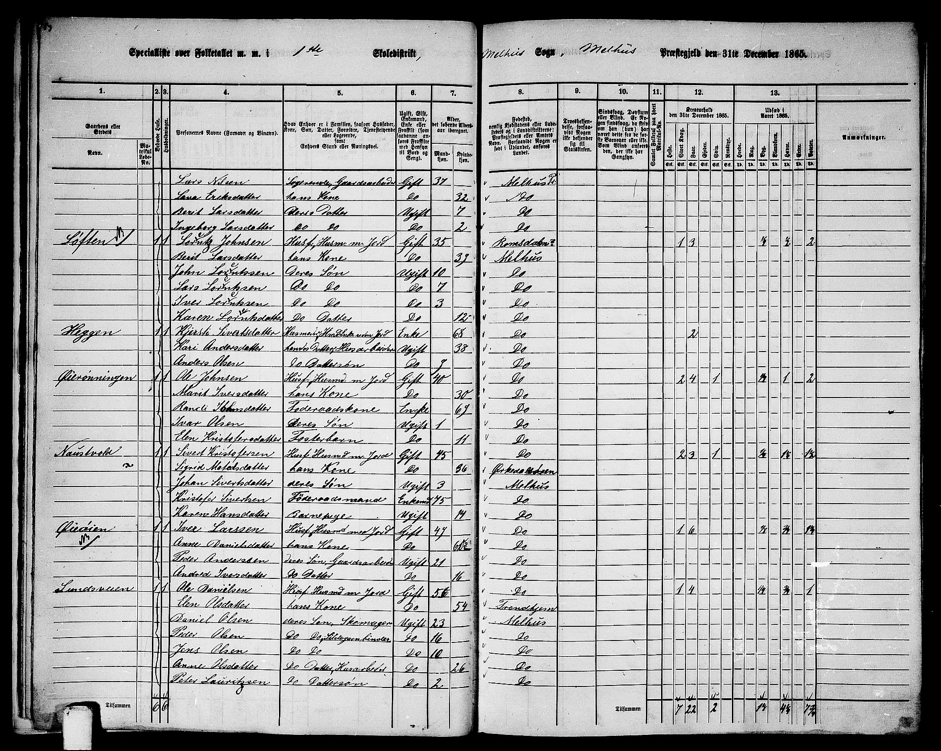 RA, 1865 census for Melhus, 1865, p. 18