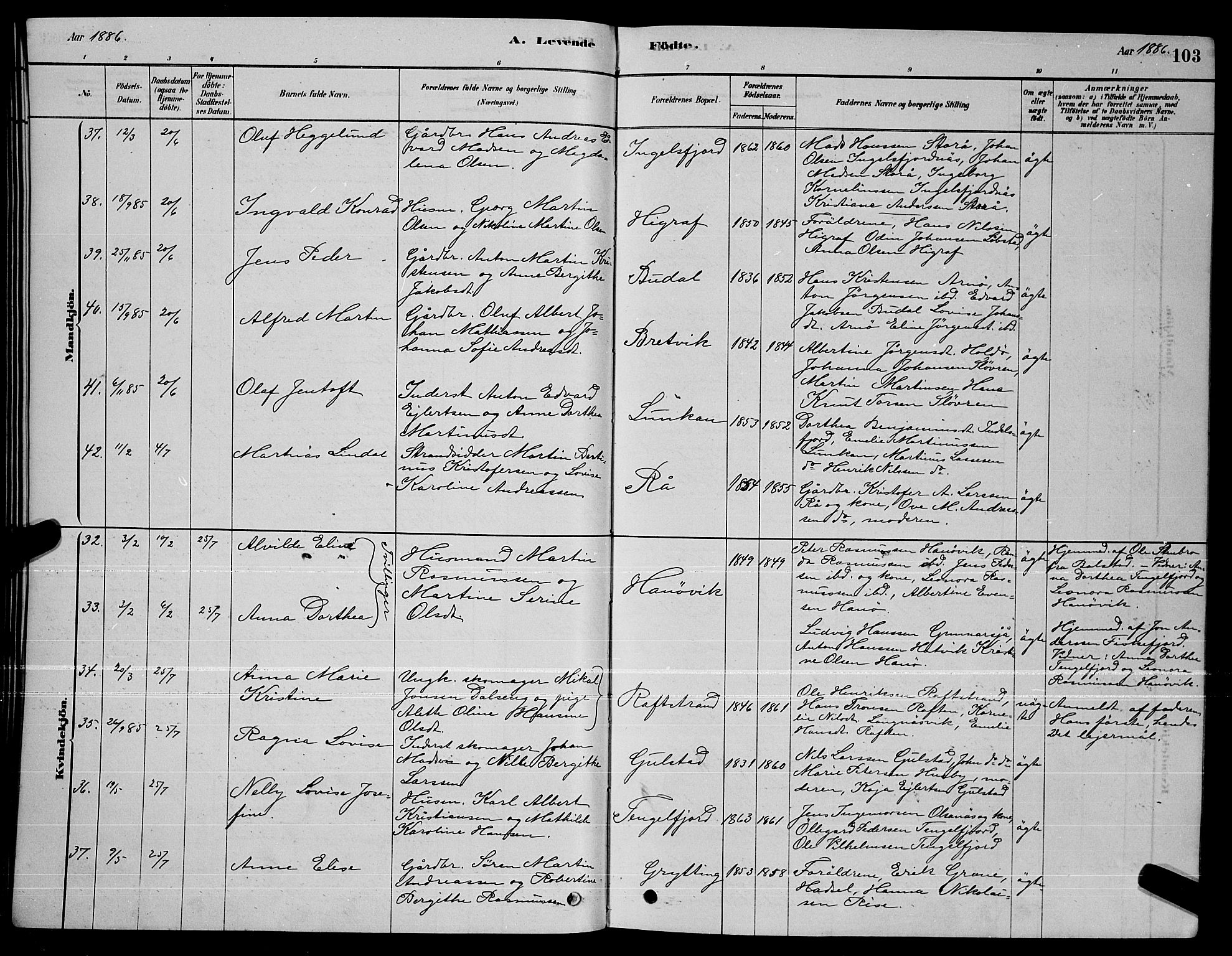 Ministerialprotokoller, klokkerbøker og fødselsregistre - Nordland, AV/SAT-A-1459/888/L1267: Parish register (copy) no. 888C05, 1878-1890, p. 103