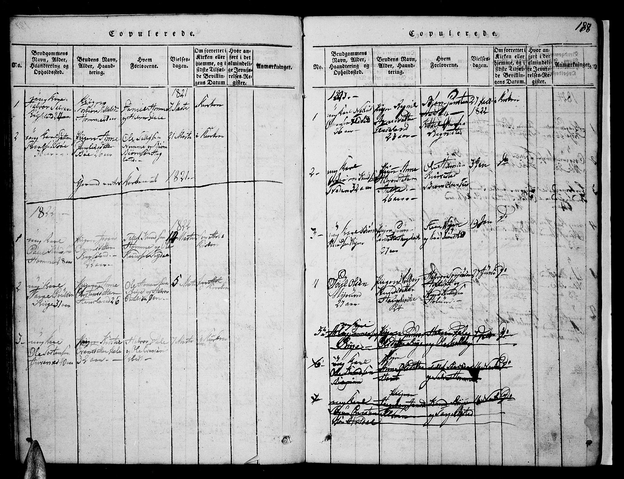 Valle sokneprestkontor, AV/SAK-1111-0044/F/Fb/Fbc/L0001: Parish register (copy) no. B 1 /1, 1816-1829, p. 188