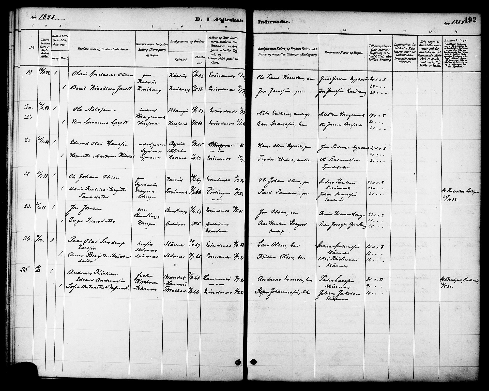 Ministerialprotokoller, klokkerbøker og fødselsregistre - Nordland, AV/SAT-A-1459/863/L0898: Parish register (official) no. 863A10, 1886-1897, p. 192