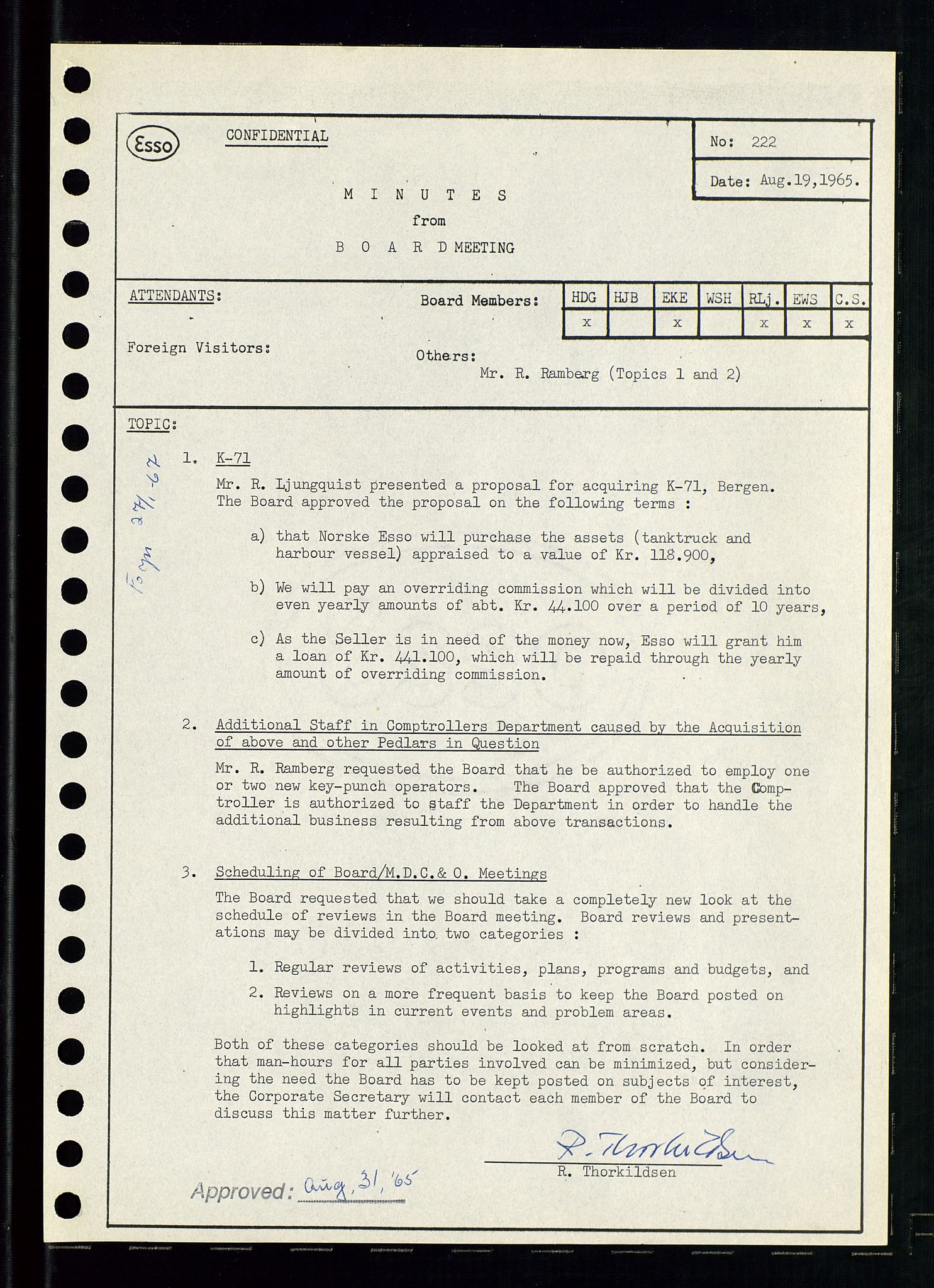 Pa 0982 - Esso Norge A/S, AV/SAST-A-100448/A/Aa/L0002/0001: Den administrerende direksjon Board minutes (styrereferater) / Den administrerende direksjon Board minutes (styrereferater), 1965, p. 67