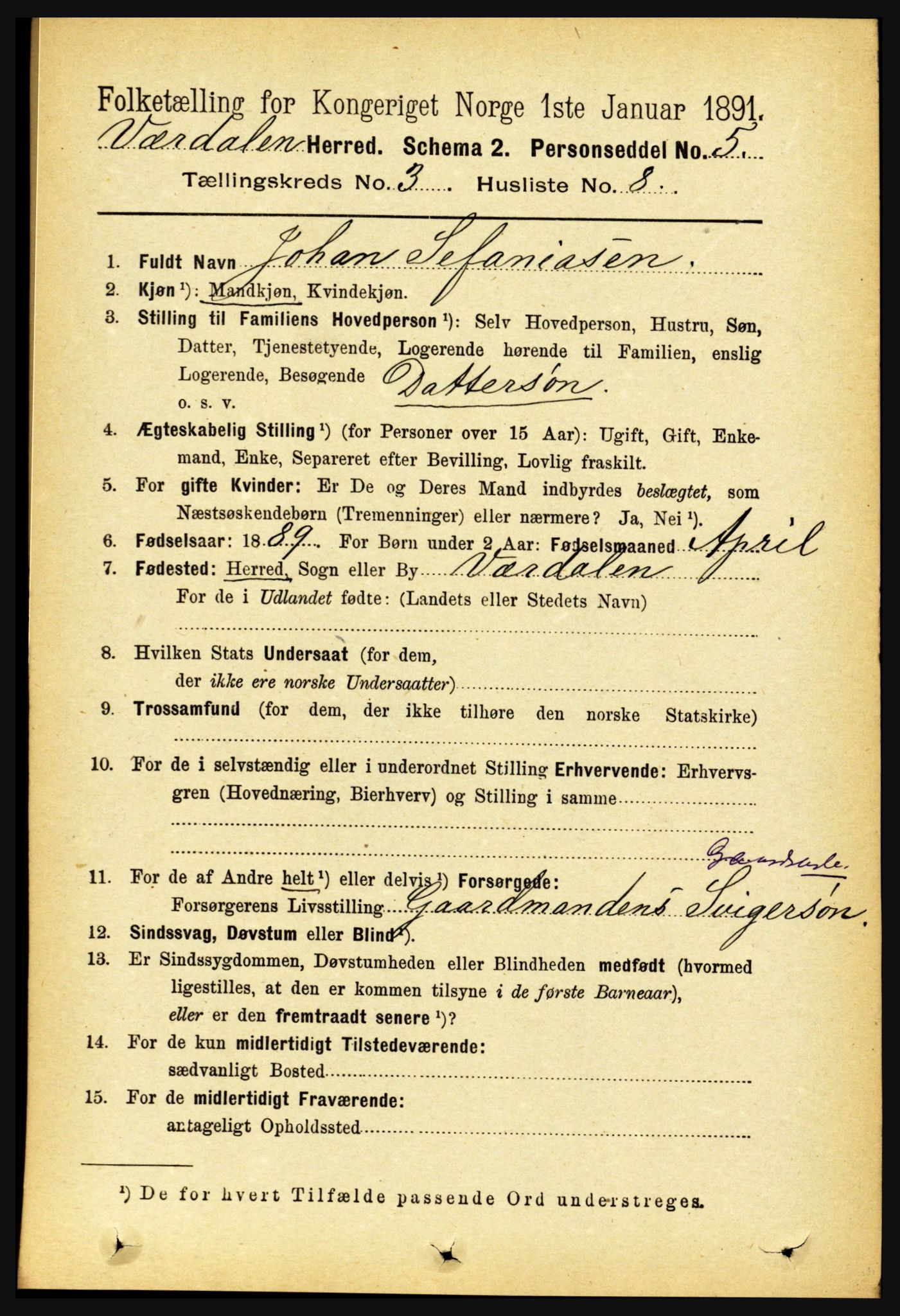 RA, 1891 census for 1721 Verdal, 1891, p. 1824