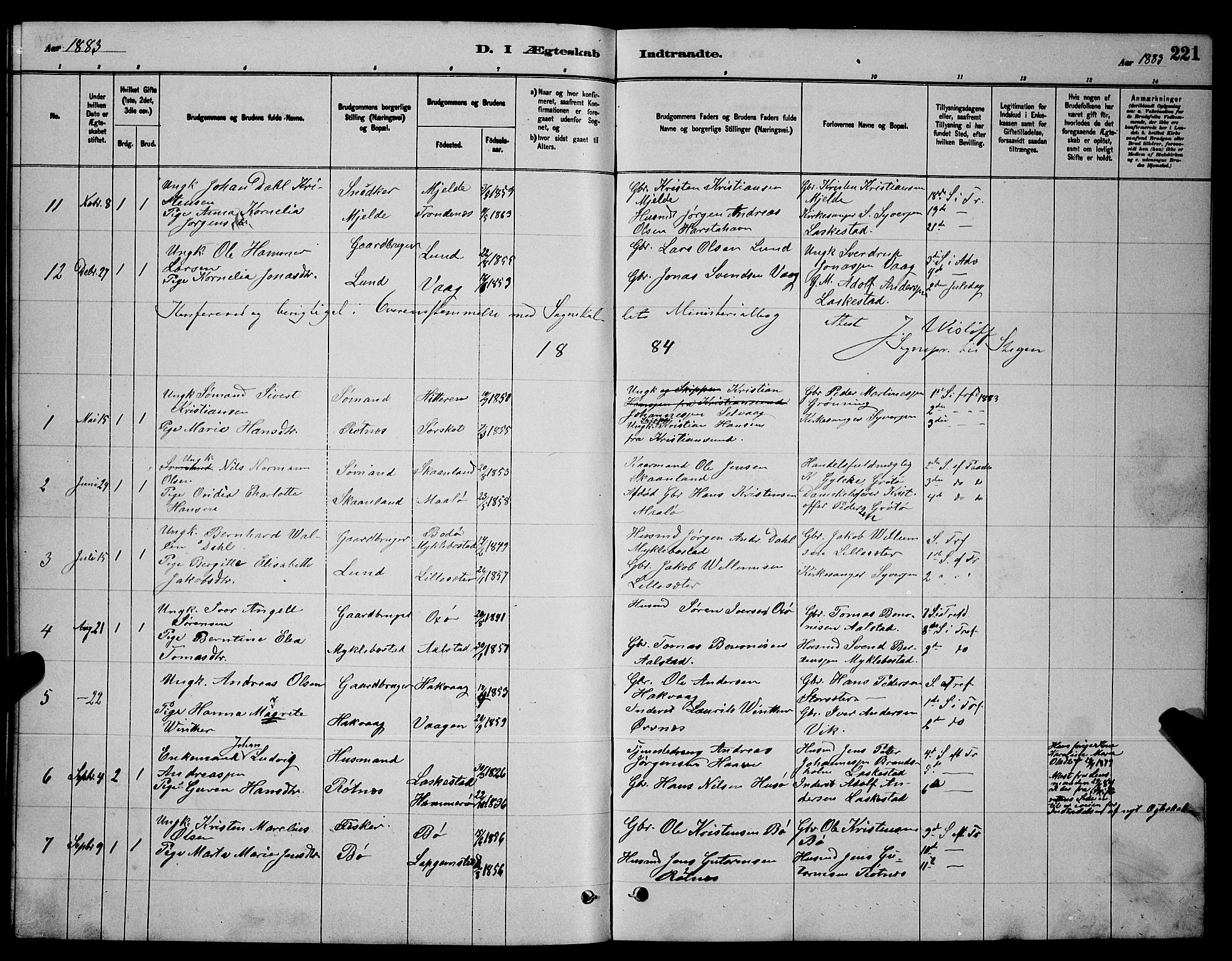 Ministerialprotokoller, klokkerbøker og fødselsregistre - Nordland, AV/SAT-A-1459/855/L0816: Parish register (copy) no. 855C05, 1879-1894, p. 221