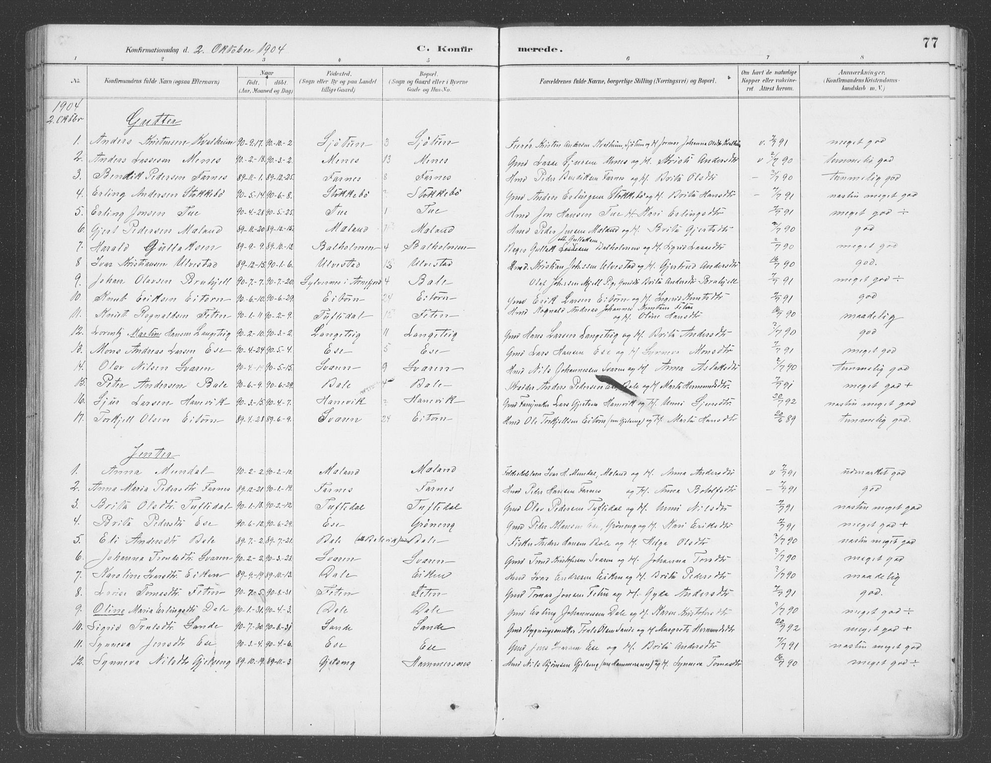 Balestrand sokneprestembete, SAB/A-79601/H/Haa/Haab/L0001: Parish register (official) no. B  1, 1889-1910, p. 77