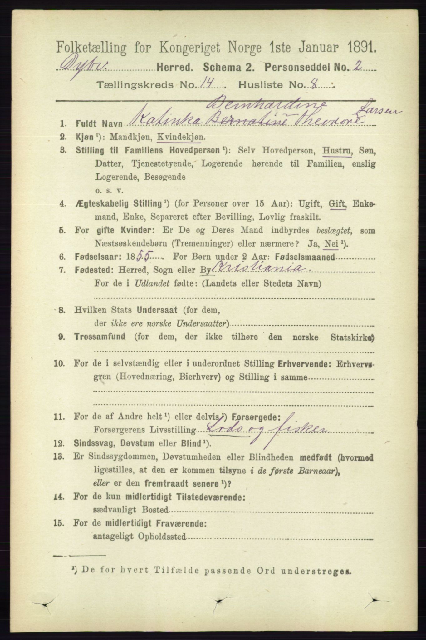 RA, 1891 census for 0915 Dypvåg, 1891, p. 5814