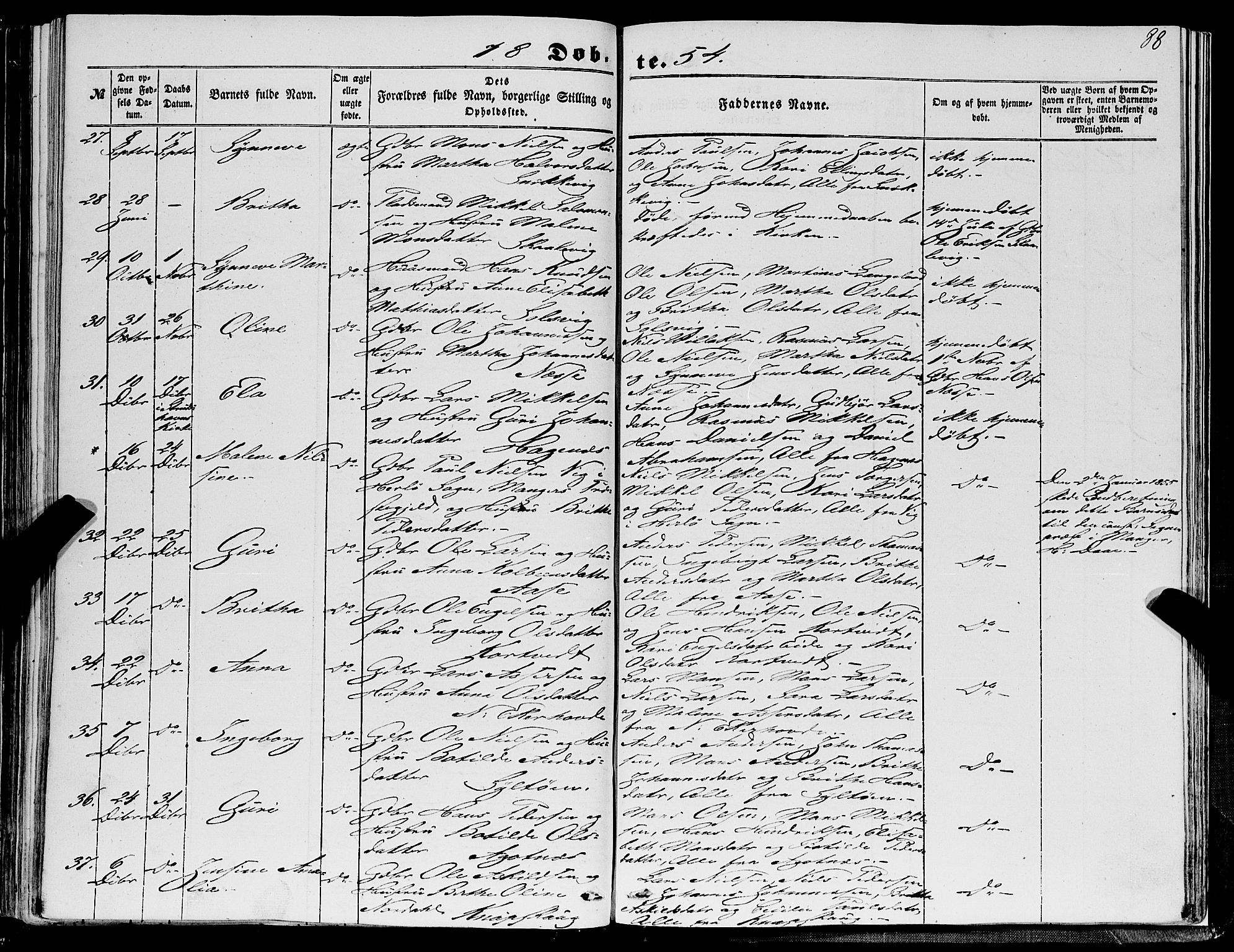 Fjell sokneprestembete, SAB/A-75301/H/Haa: Parish register (official) no. A 2, 1847-1864, p. 88