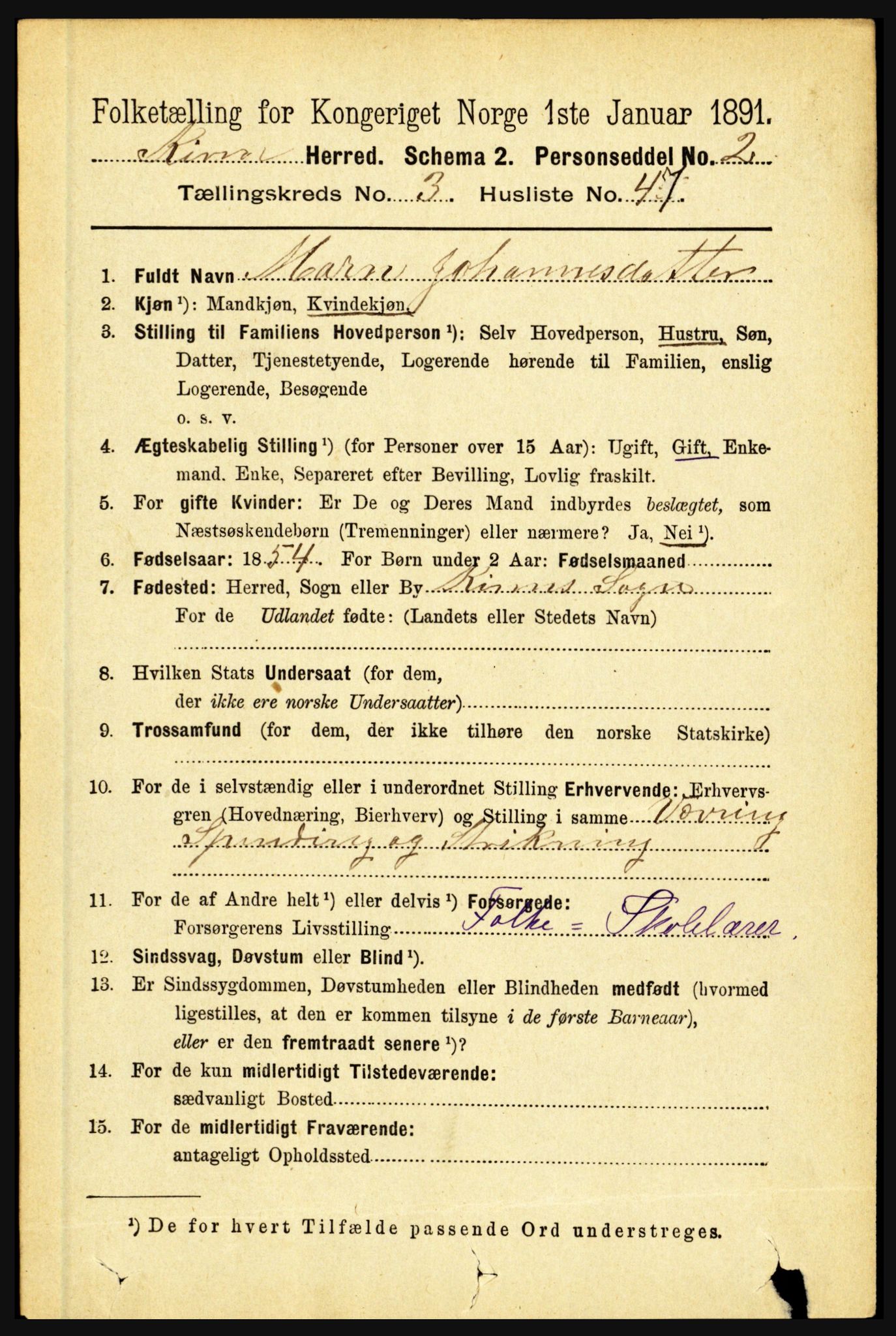 RA, 1891 census for 1437 Kinn, 1891, p. 1251