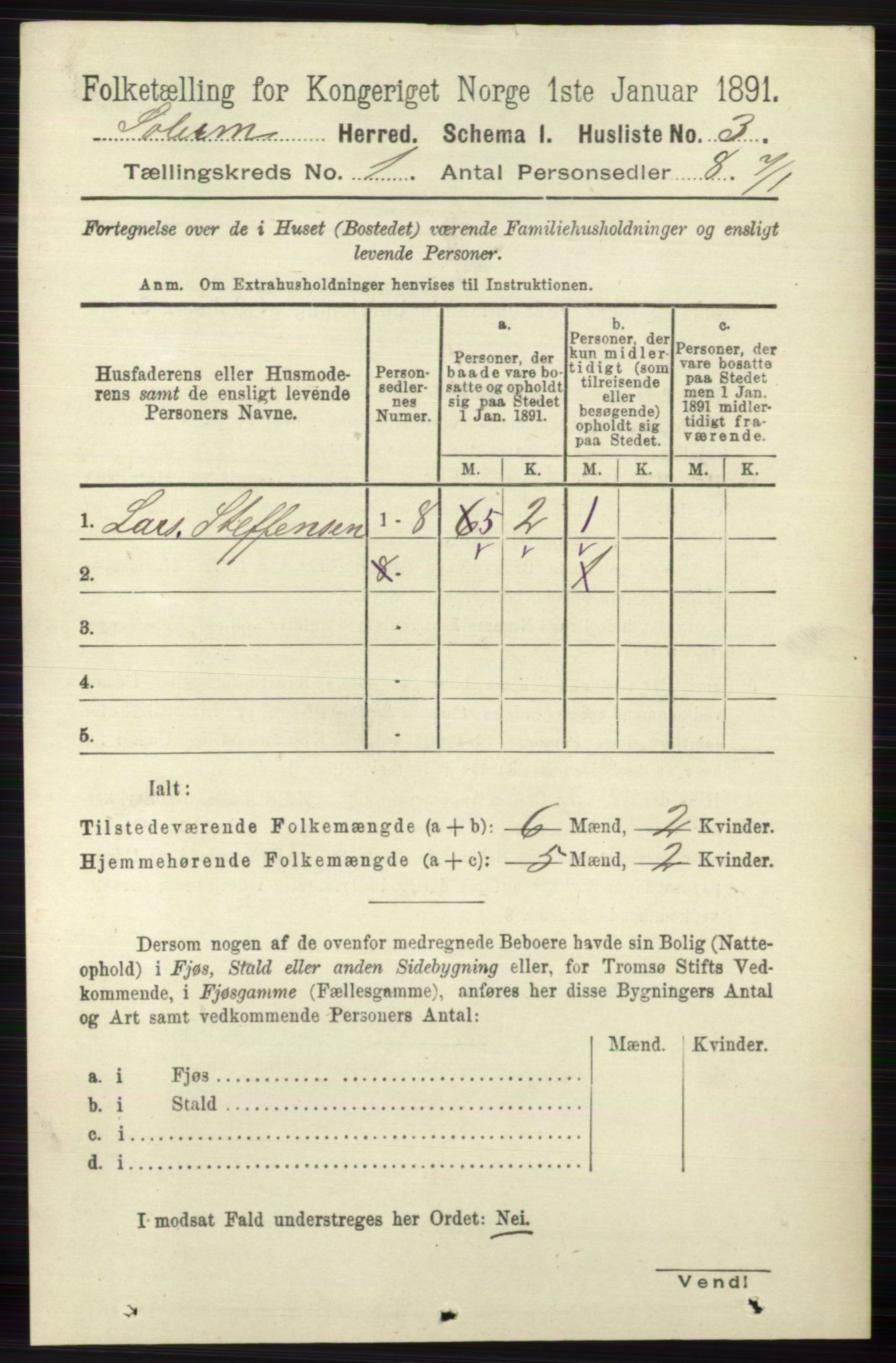 RA, 1891 census for 0818 Solum, 1891, p. 42