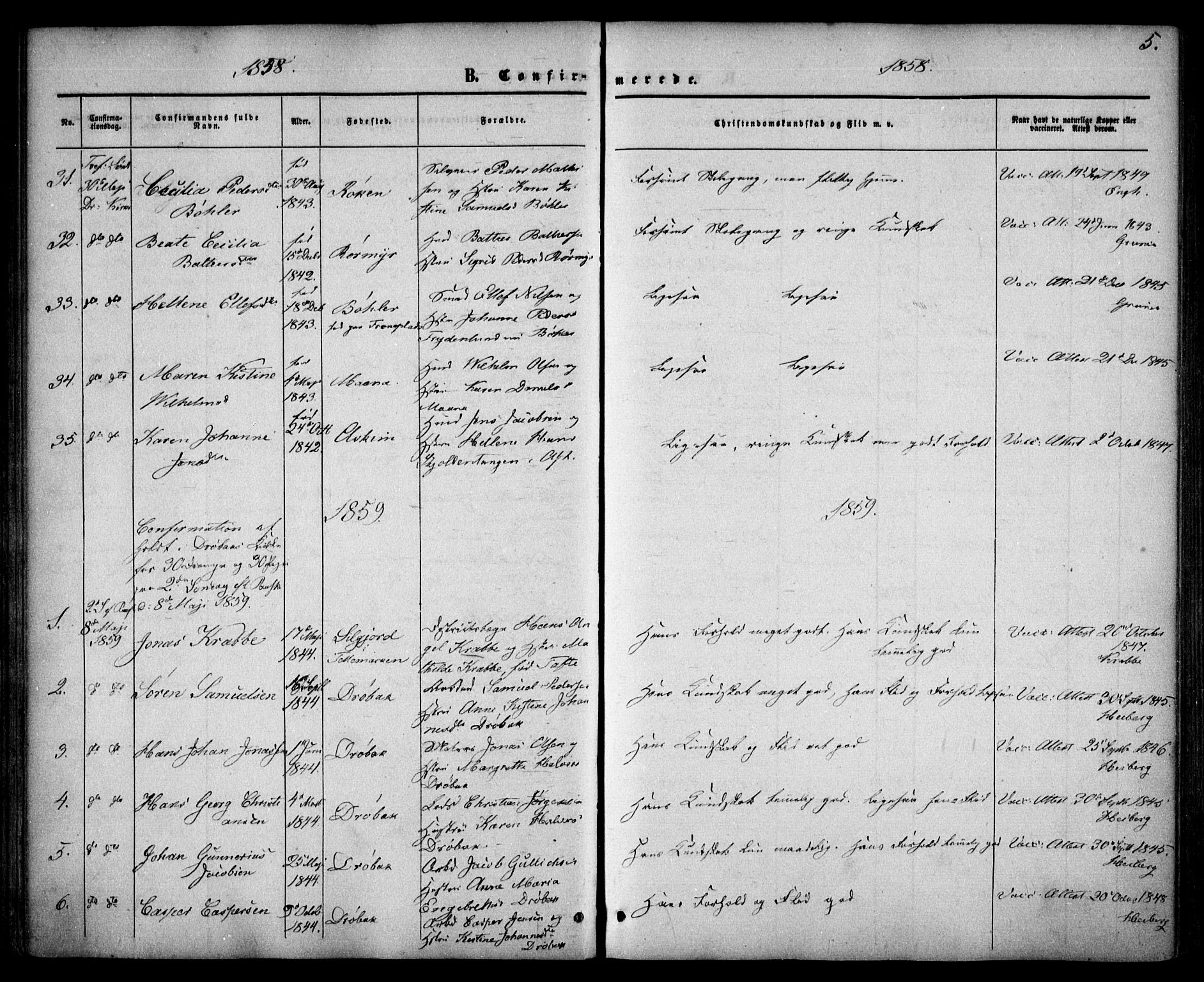 Drøbak prestekontor Kirkebøker, SAO/A-10142a/F/Fa/L0002: Parish register (official) no. I 2, 1858-1870, p. 5