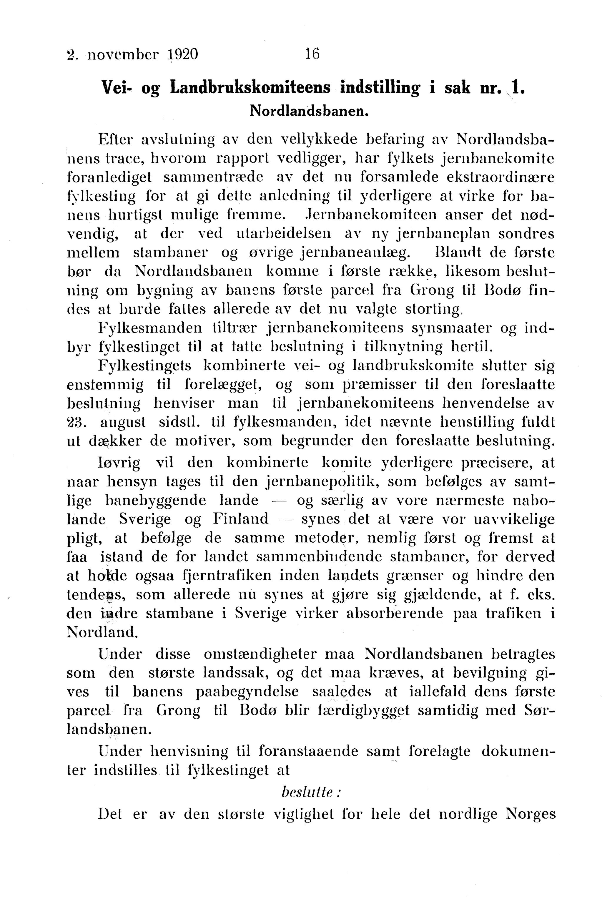 Nordland Fylkeskommune. Fylkestinget, AIN/NFK-17/176/A/Ac/L0043: Fylkestingsforhandlinger 1920, 1920