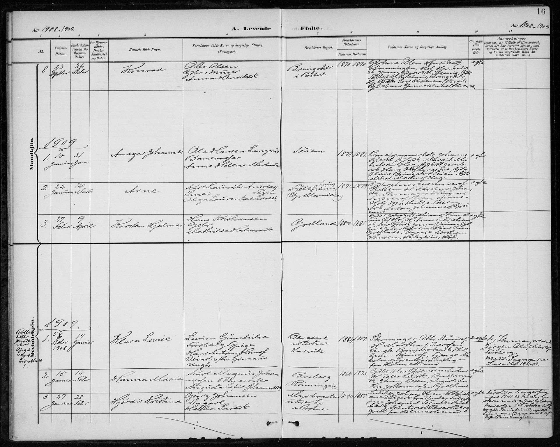 Botne kirkebøker, SAKO/A-340/F/Fb/L0002: Parish register (official) no. II 2, 1902-1915, p. 16