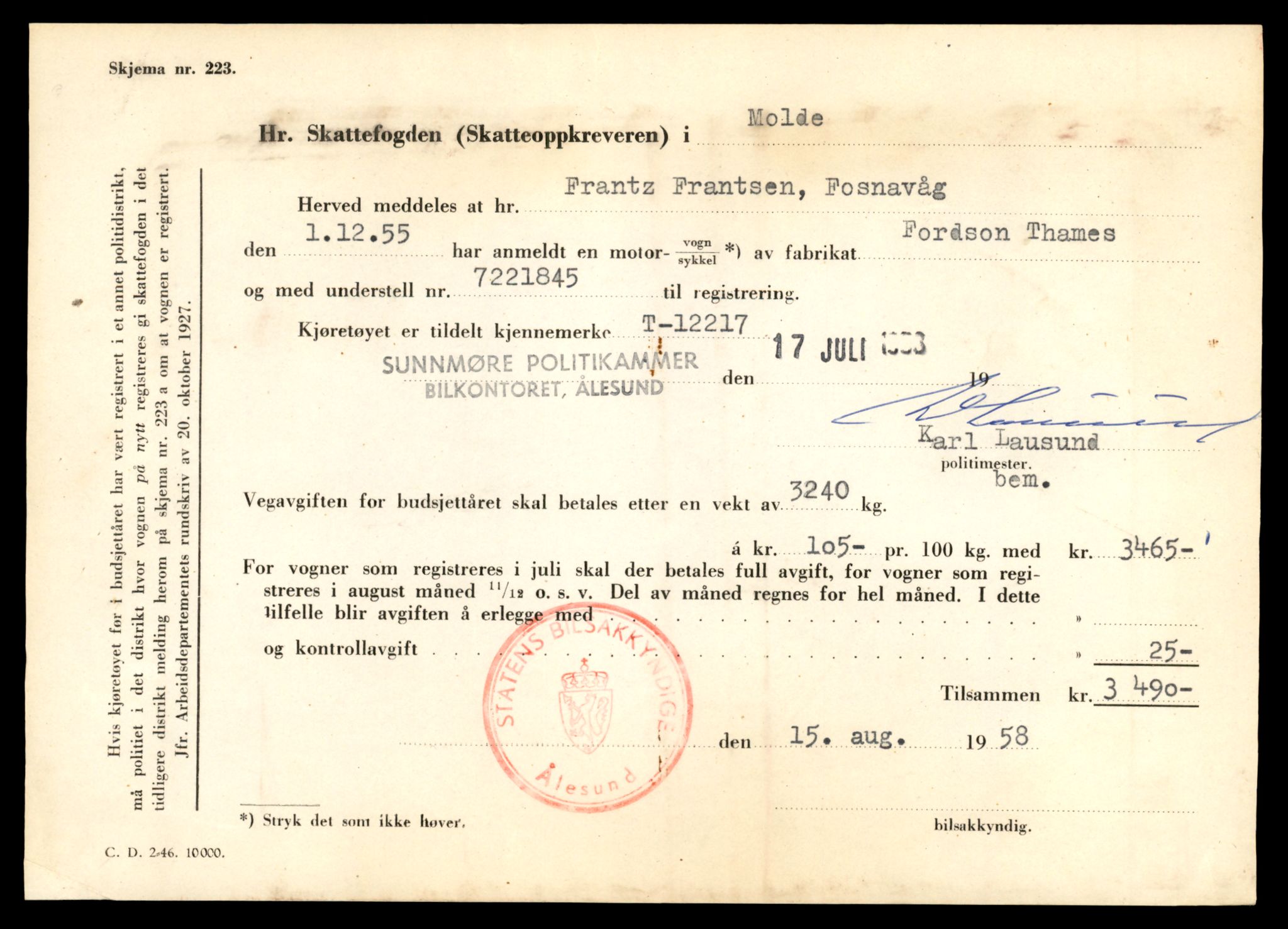 Møre og Romsdal vegkontor - Ålesund trafikkstasjon, AV/SAT-A-4099/F/Fe/L0033: Registreringskort for kjøretøy T 12151 - T 12474, 1927-1998, p. 1761