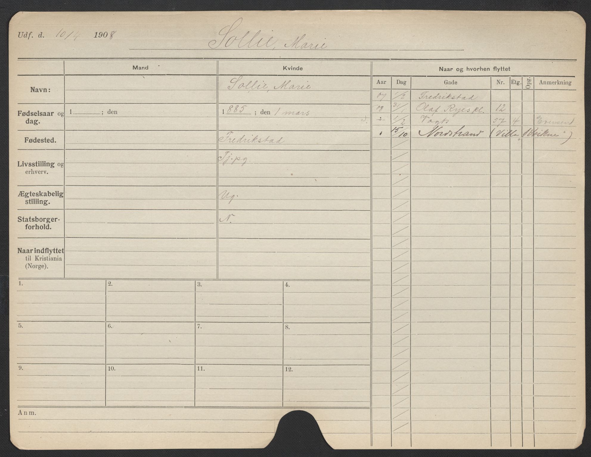 Oslo folkeregister, Registerkort, AV/SAO-A-11715/F/Fa/Fac/L0024: Kvinner, 1906-1914, p. 125a