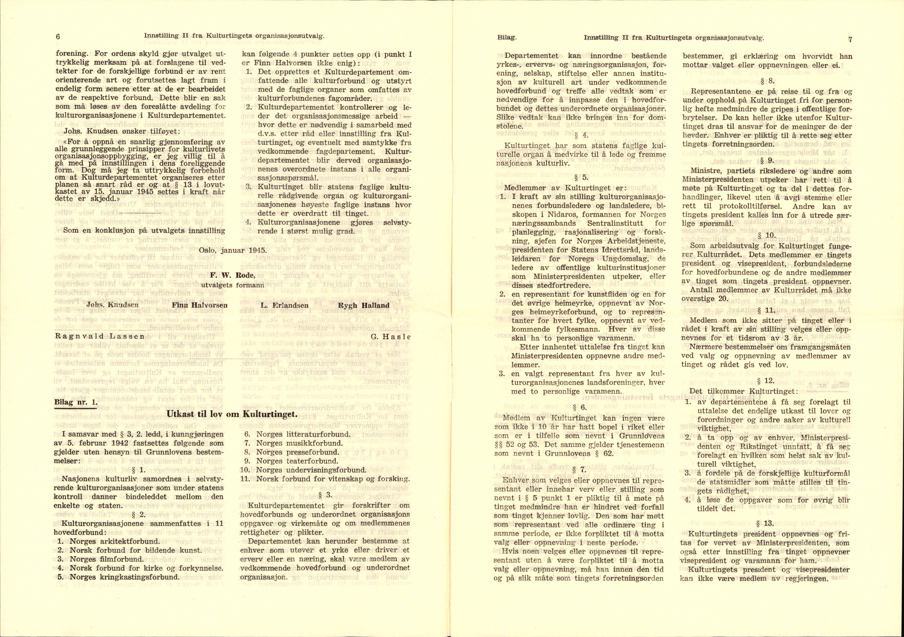 Kultur- og folkeopplysningsdepartementet, Den alminnelige avdeling. 1940-45, AV/RA-S-6010/E/Ea/L0016/0007: Sakarkiv / Kulturtingets møter 1944 i Trondheim, 1943-1945, p. 7