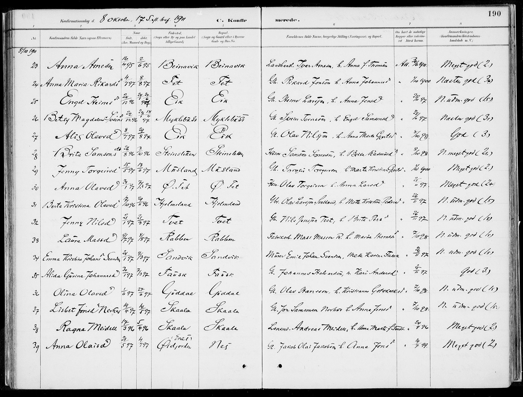 Kvinnherad sokneprestembete, SAB/A-76401/H/Haa: Parish register (official) no. B  1, 1887-1921, p. 190