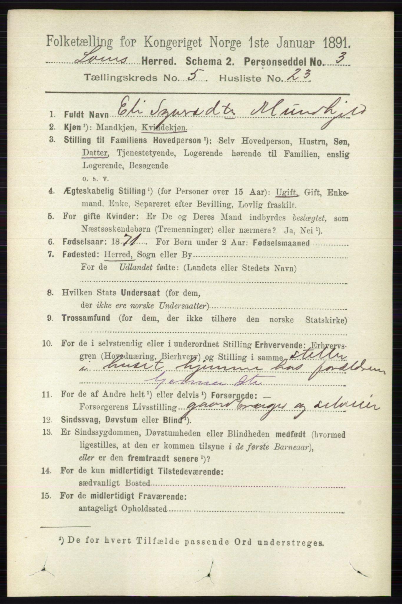 RA, 1891 census for 0514 Lom, 1891, p. 1974