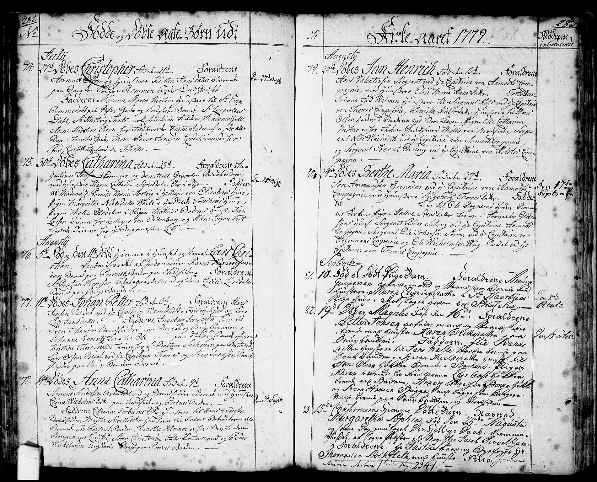 Halden prestekontor Kirkebøker, SAO/A-10909/F/Fa/L0001: Parish register (official) no. I 1, 1758-1791, p. 282-283