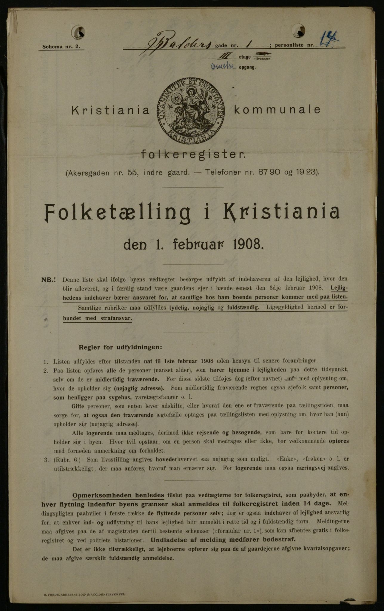 OBA, Municipal Census 1908 for Kristiania, 1908, p. 3071