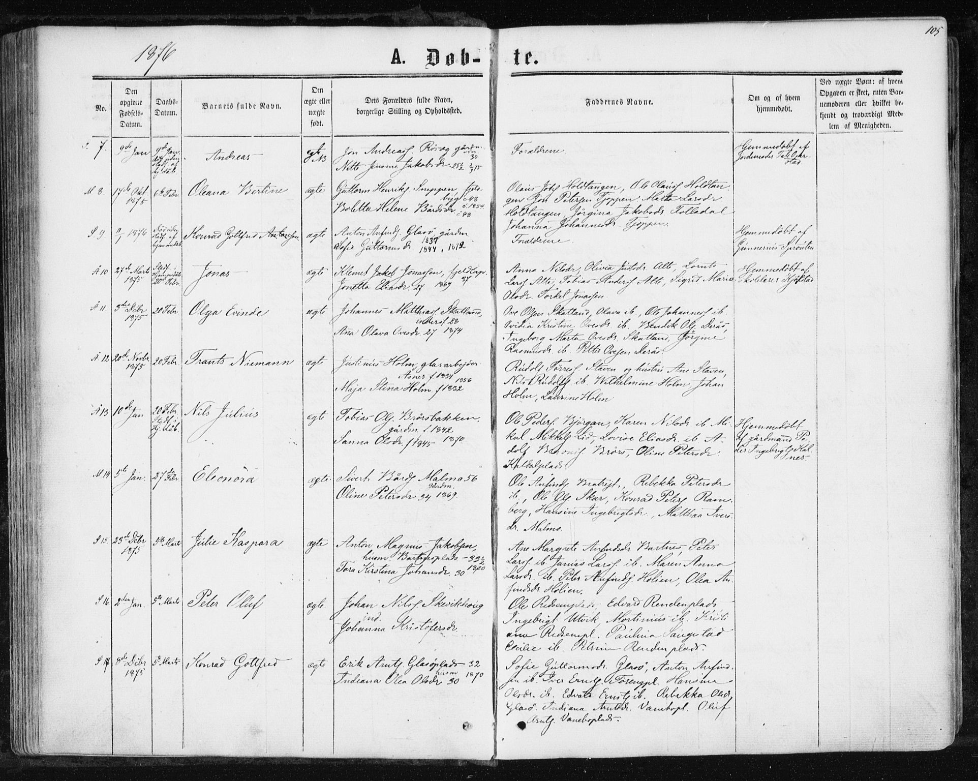 Ministerialprotokoller, klokkerbøker og fødselsregistre - Nord-Trøndelag, SAT/A-1458/741/L0394: Parish register (official) no. 741A08, 1864-1877, p. 105