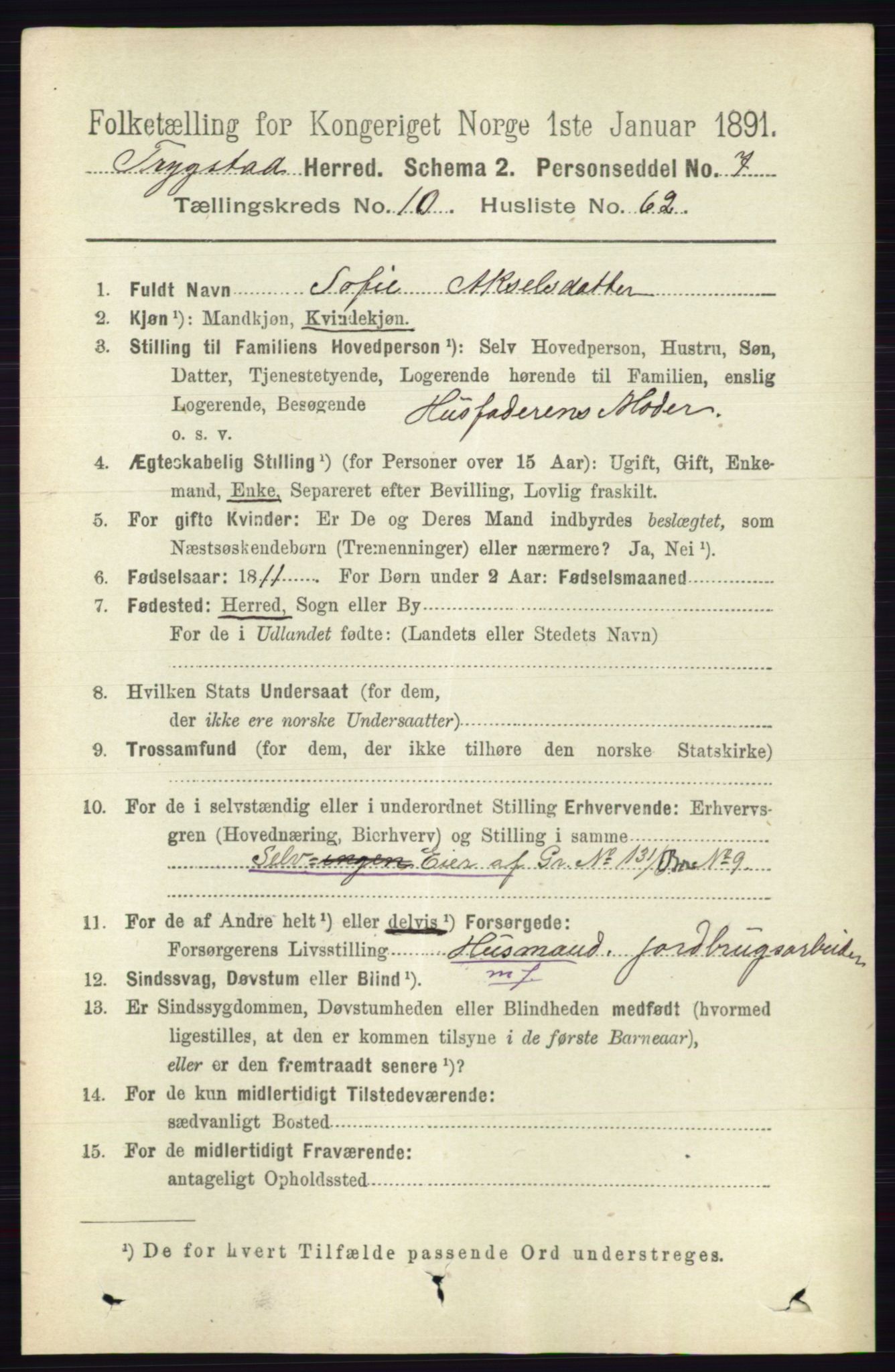 RA, 1891 Census for 0122 Trøgstad, 1891, p. 4643