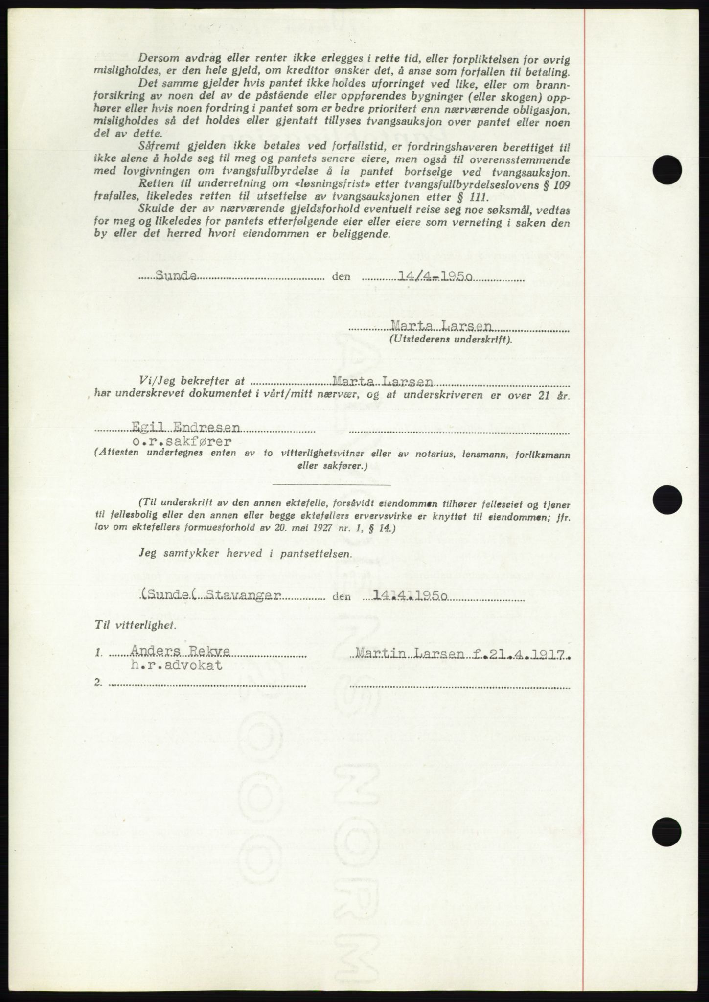 Jæren sorenskriveri, SAST/A-100310/03/G/Gba/L0107: Mortgage book, 1950-1950, Diary no: : 2221/1950