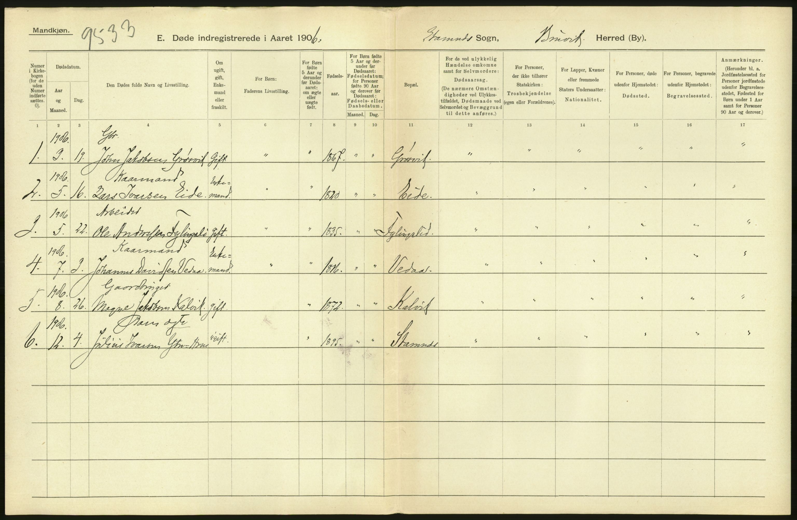 Statistisk sentralbyrå, Sosiodemografiske emner, Befolkning, AV/RA-S-2228/D/Df/Dfa/Dfad/L0030: S. Bergenhus amt: Døde. Bygder., 1906, p. 120