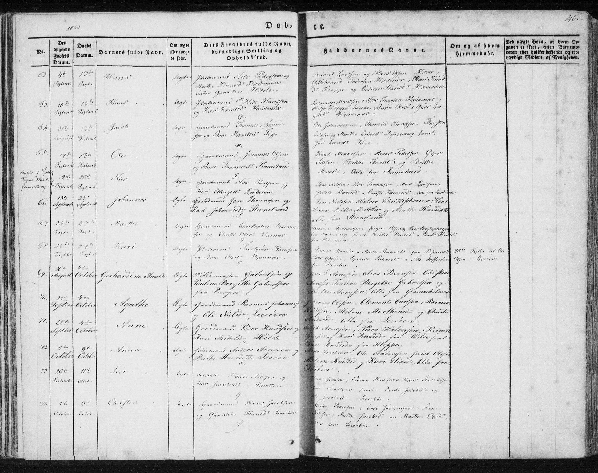 Sund sokneprestembete, AV/SAB-A-99930: Parish register (official) no. A 13, 1835-1849, p. 40