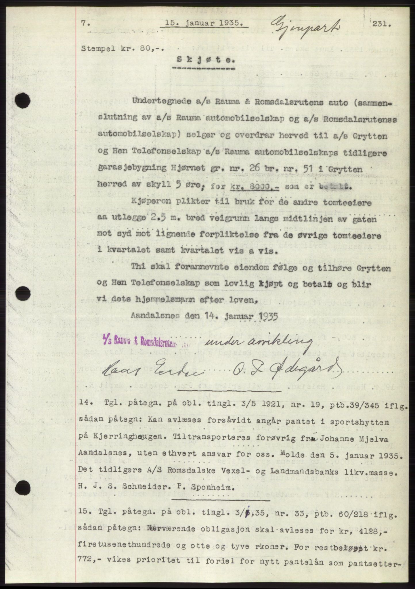 Romsdal sorenskriveri, AV/SAT-A-4149/1/2/2C/L0066: Mortgage book no. 60, 1934-1935, Deed date: 15.01.1935