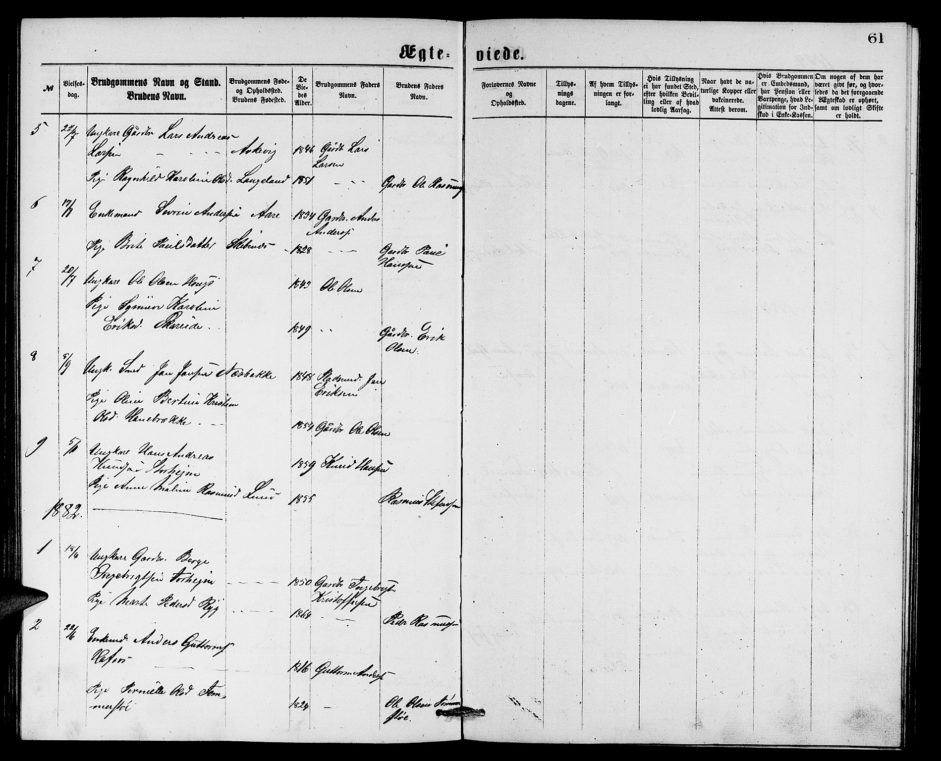 Eid sokneprestembete, AV/SAB-A-82301/H/Hab/Habc/L0001: Parish register (copy) no. C 1, 1877-1886, p. 61