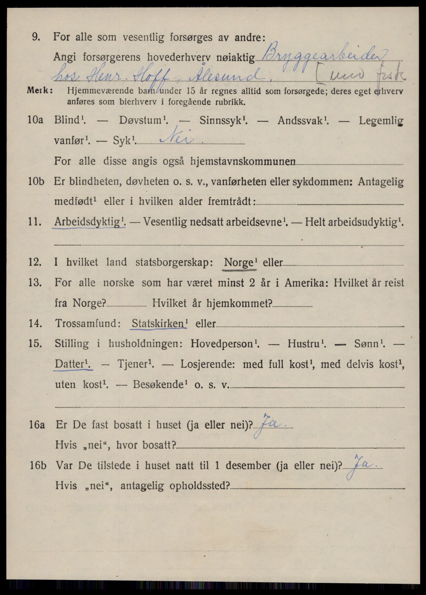 SAT, 1920 census for Borgund, 1920, p. 9119