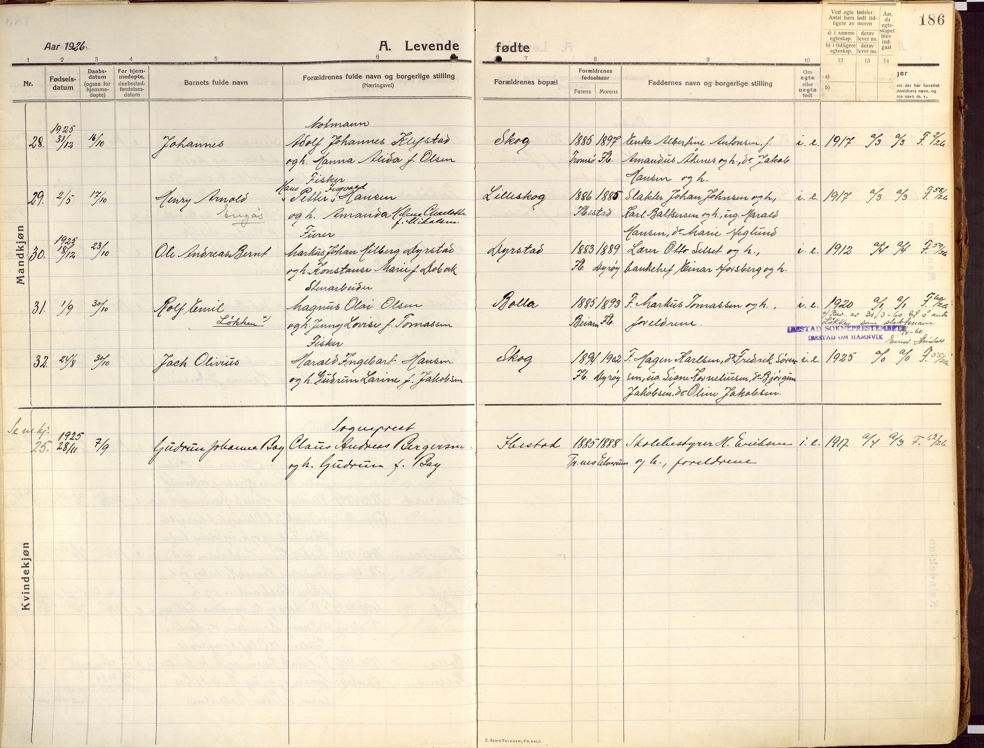 Ibestad sokneprestembete, AV/SATØ-S-0077/H/Ha/Haa/L0018kirke: Parish register (official) no. 18, 1915-1929, p. 186