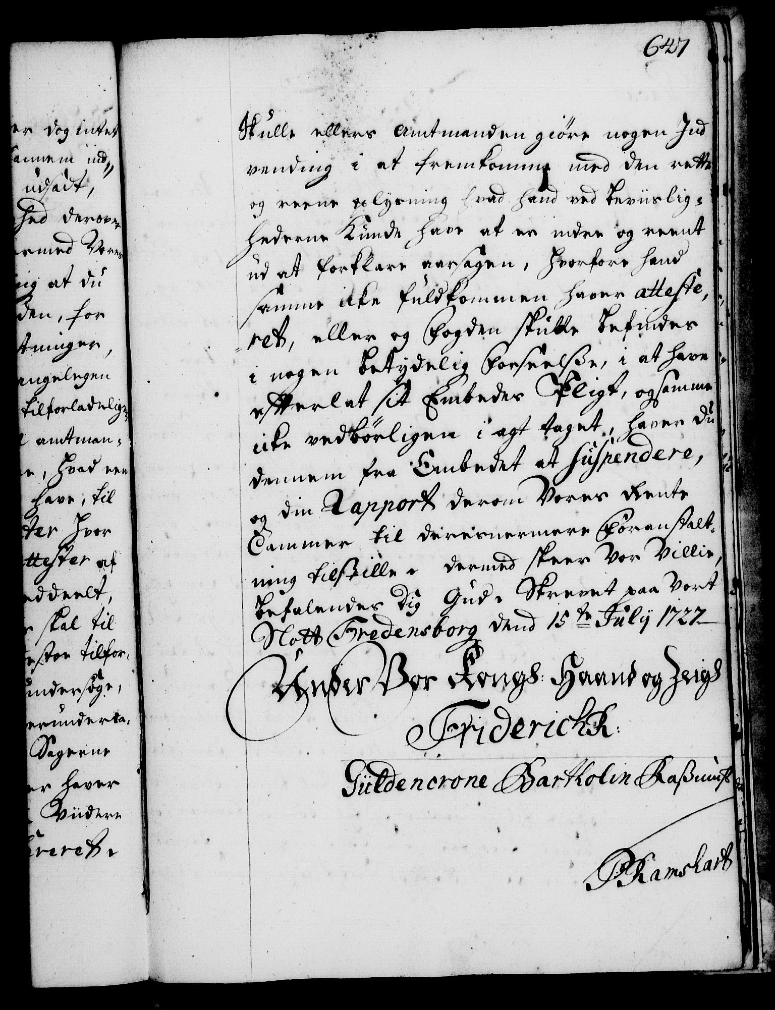 Rentekammeret, Kammerkanselliet, AV/RA-EA-3111/G/Gg/Gga/L0002: Norsk ekspedisjonsprotokoll med register (merket RK 53.2), 1723-1727, p. 647