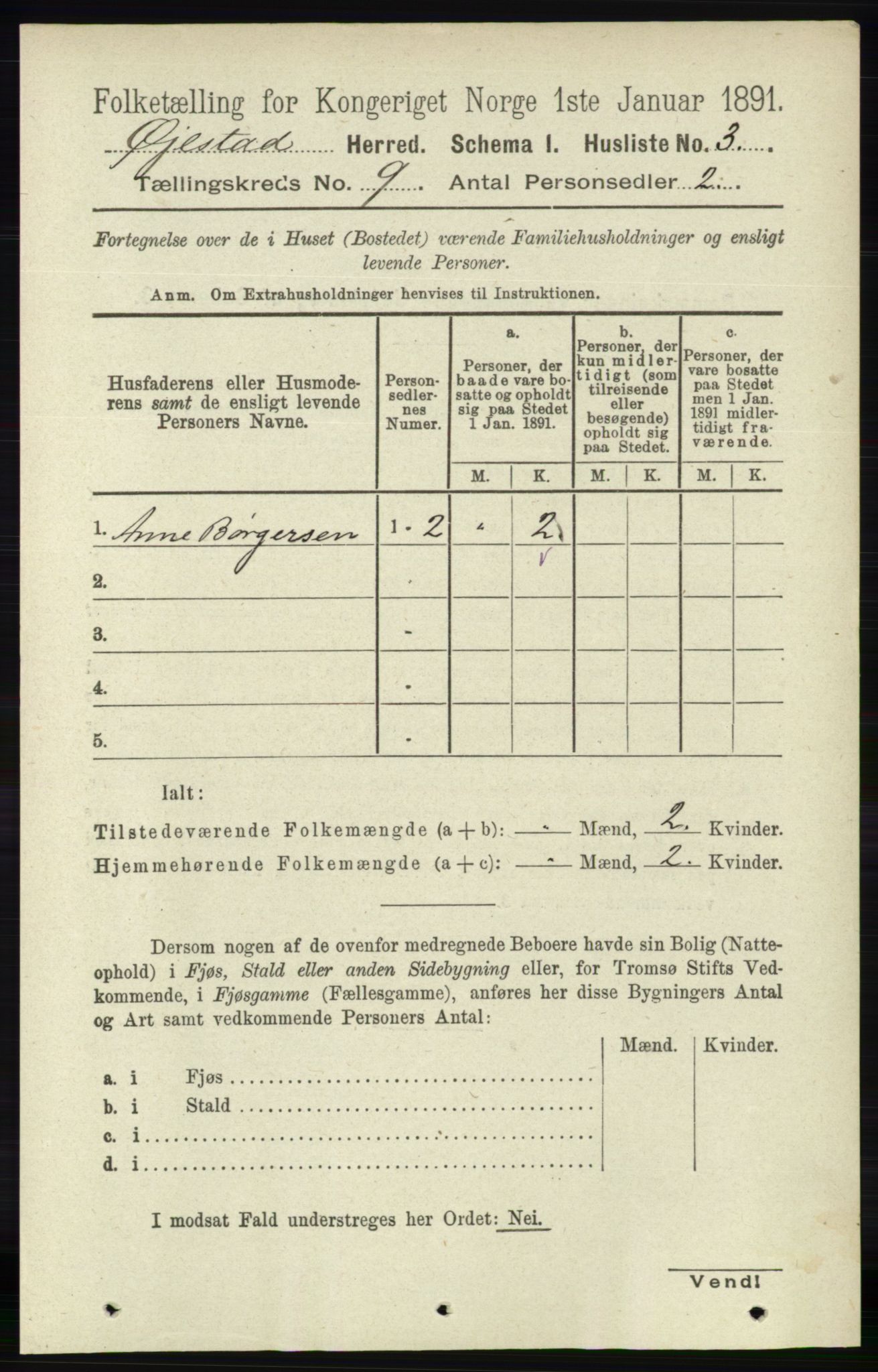 RA, 1891 census for 0920 Øyestad, 1891, p. 3473