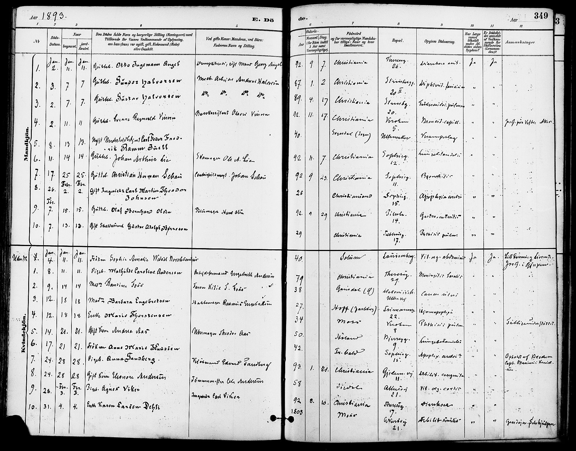 Gamle Aker prestekontor Kirkebøker, SAO/A-10617a/F/L0008: Parish register (official) no. 8, 1887-1896, p. 349