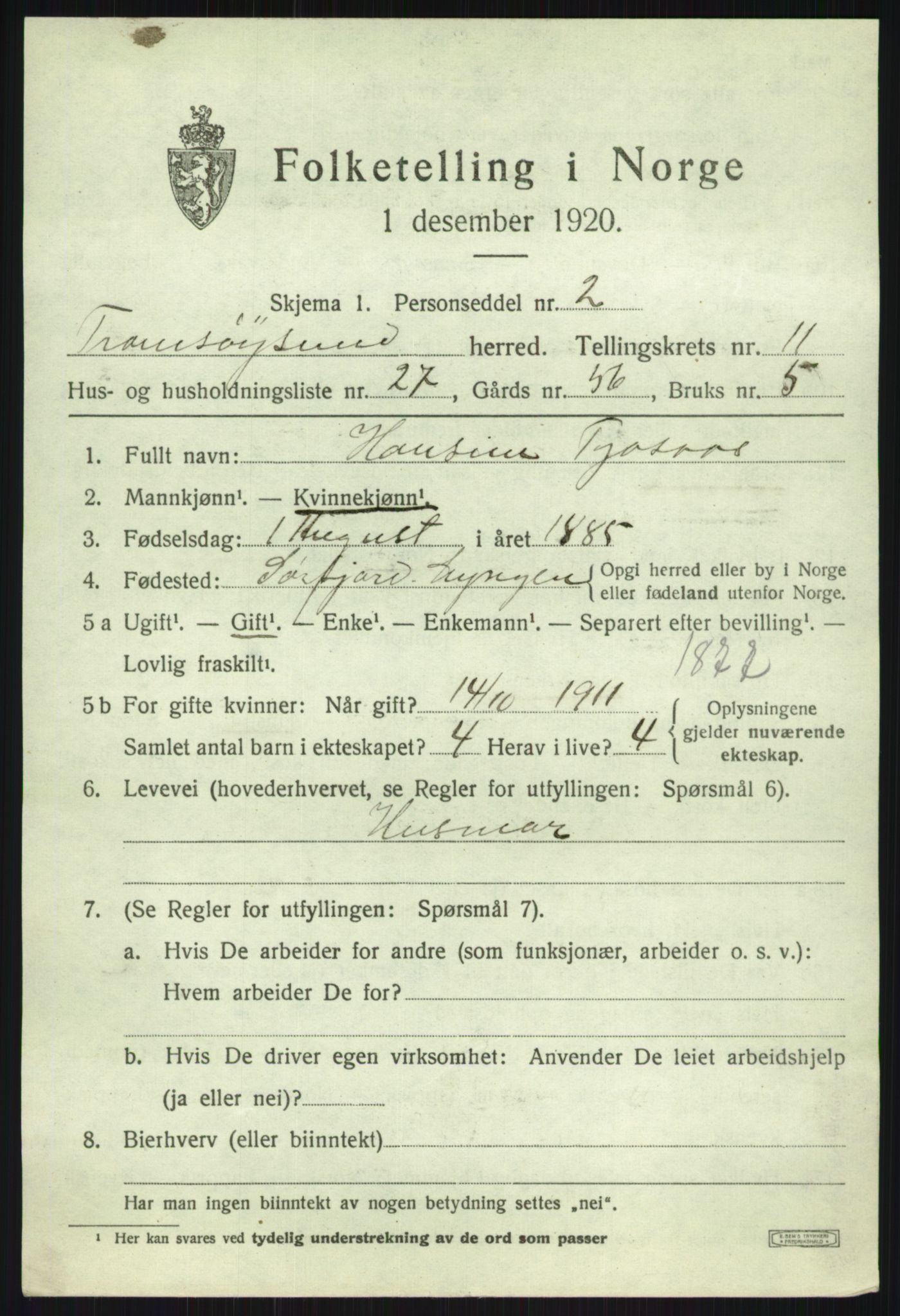 SATØ, 1920 census for Tromsøysund, 1920, p. 7540